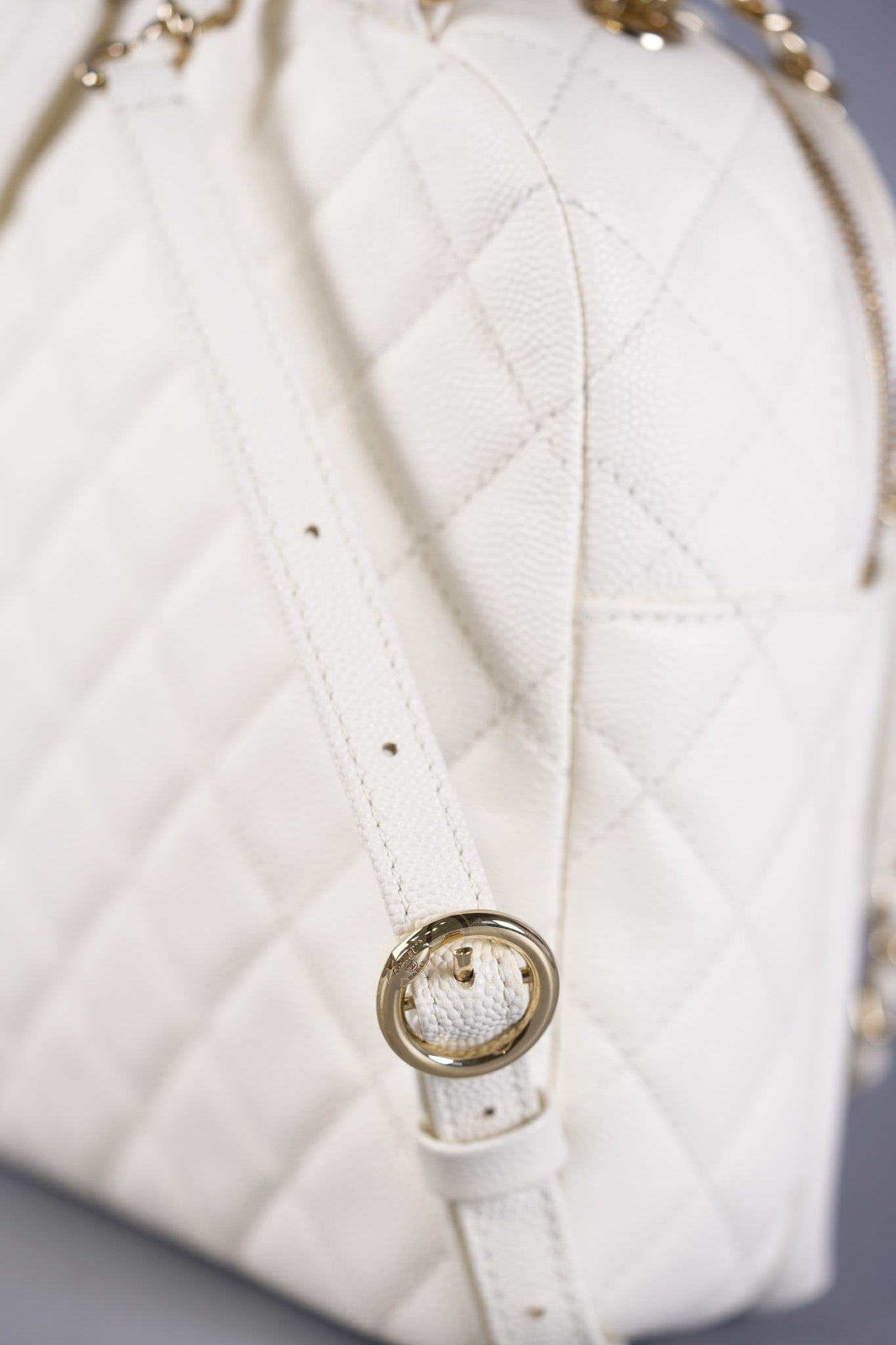 CC Day Mini Backpack in White Caviar Leather Light Gold Hardware Series 26 | Purse Maison Luxury Bags Shop