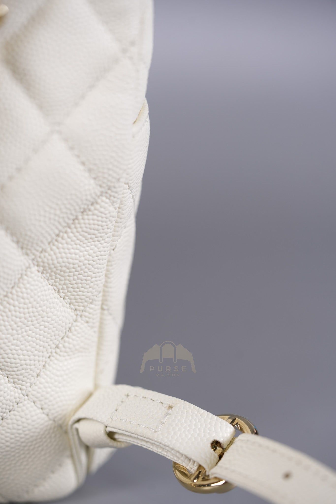 CC Day Mini Backpack in White Caviar Leather Light Gold Hardware Series 26 | Purse Maison Luxury Bags Shop