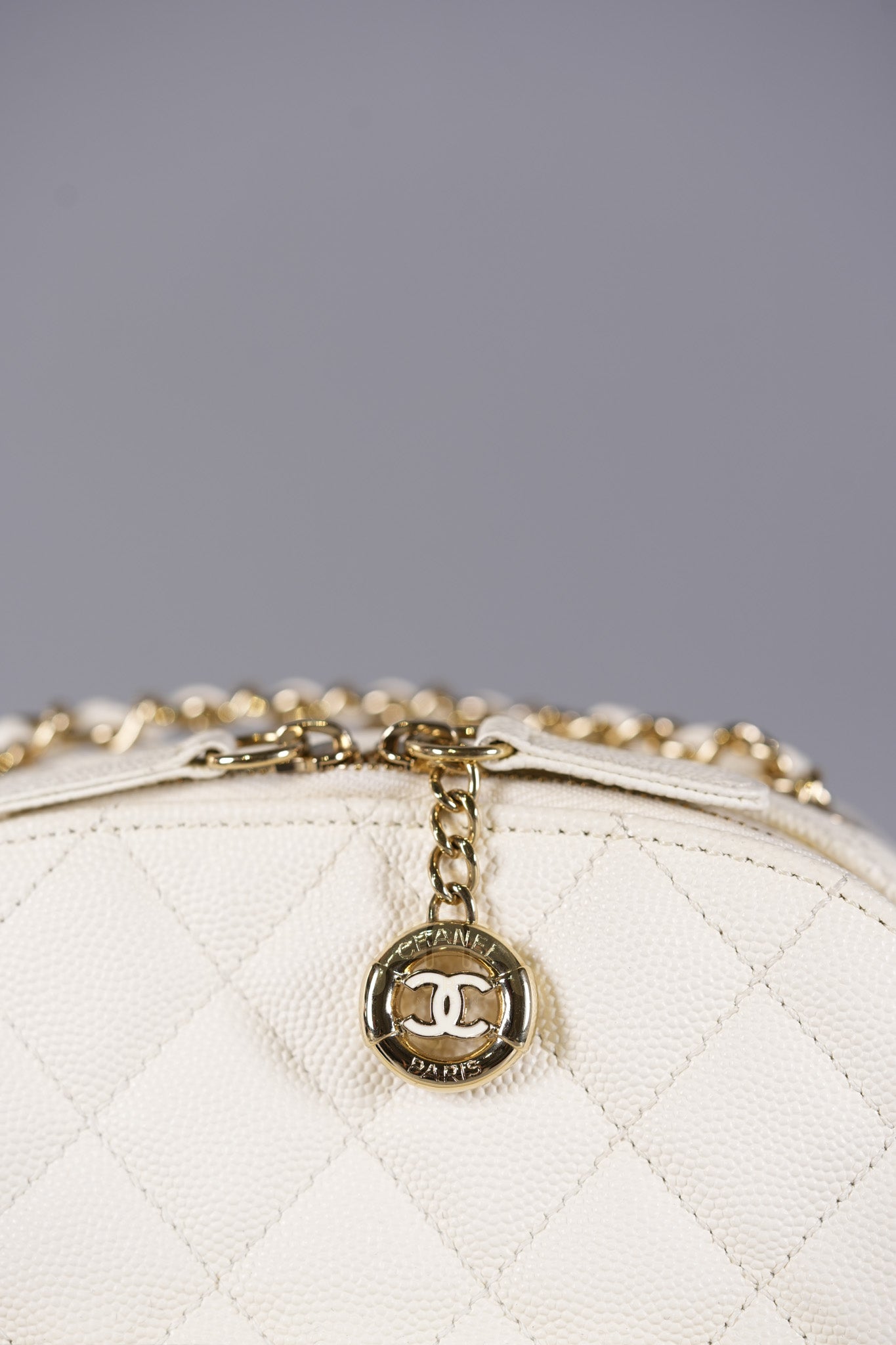 CC Day Mini Backpack in White Caviar Leather Light Gold Hardware Series 26 | Purse Maison Luxury Bags Shop