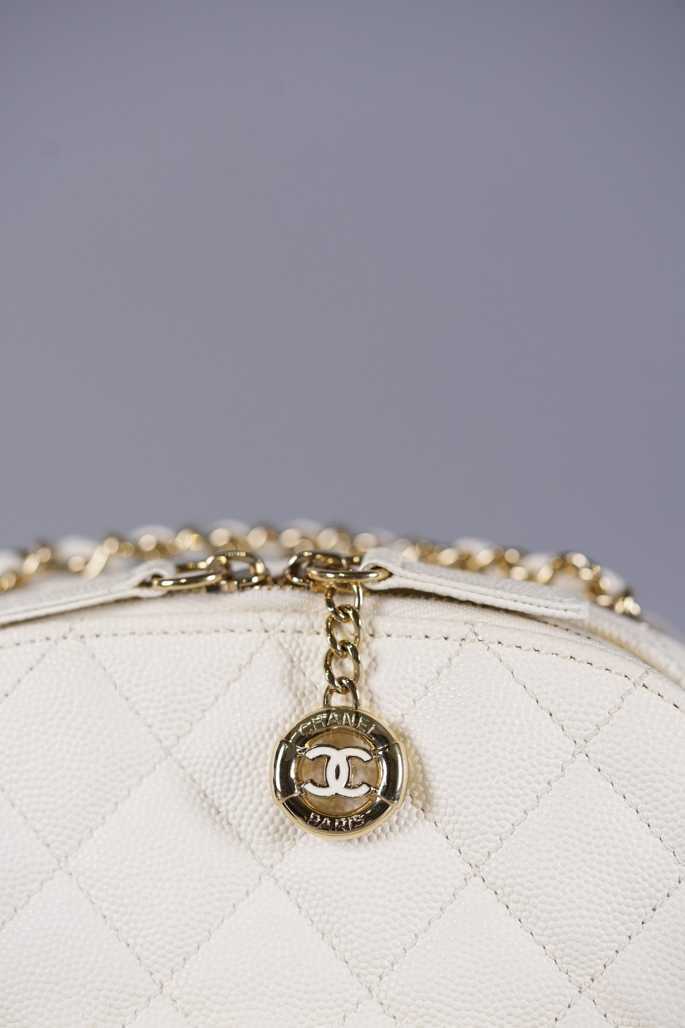 CC Day Mini Backpack in White Caviar Leather Light Gold Hardware Series 26 | Purse Maison Luxury Bags Shop
