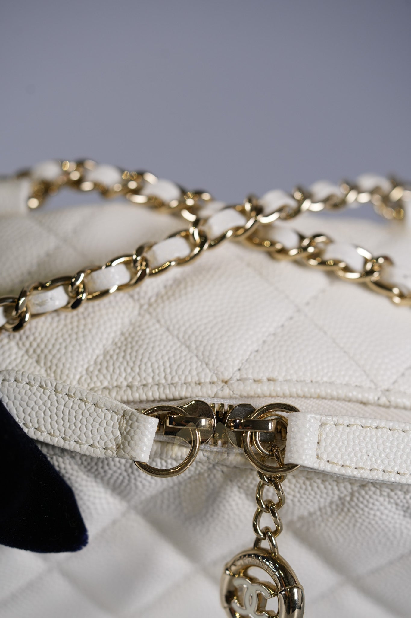 CC Day Mini Backpack in White Caviar Leather Light Gold Hardware Series 26 | Purse Maison Luxury Bags Shop