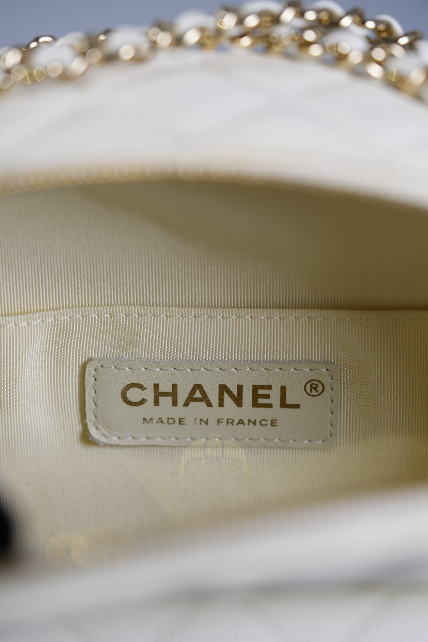 CC Day Mini Backpack in White Caviar Leather Light Gold Hardware Series 26 | Purse Maison Luxury Bags Shop