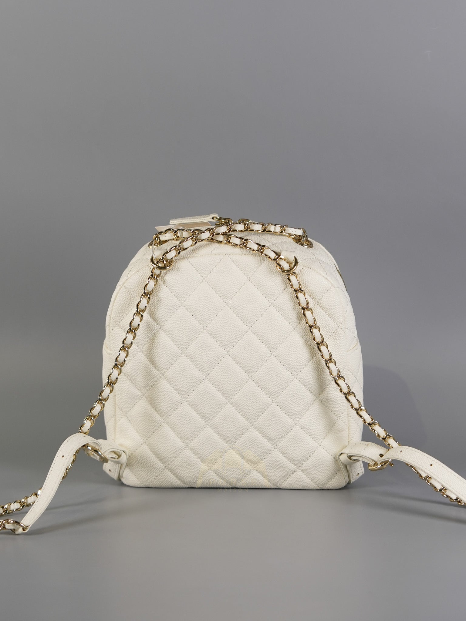 CC Day Mini Backpack in White Caviar Leather Light Gold Hardware Series 26 | Purse Maison Luxury Bags Shop