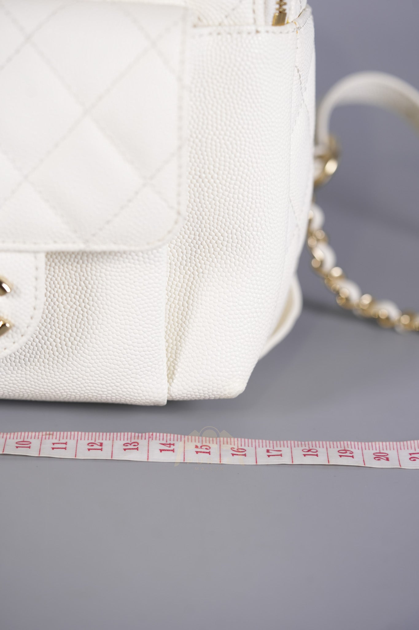 CC Day Mini Backpack in White Caviar Leather Light Gold Hardware Series 26 | Purse Maison Luxury Bags Shop