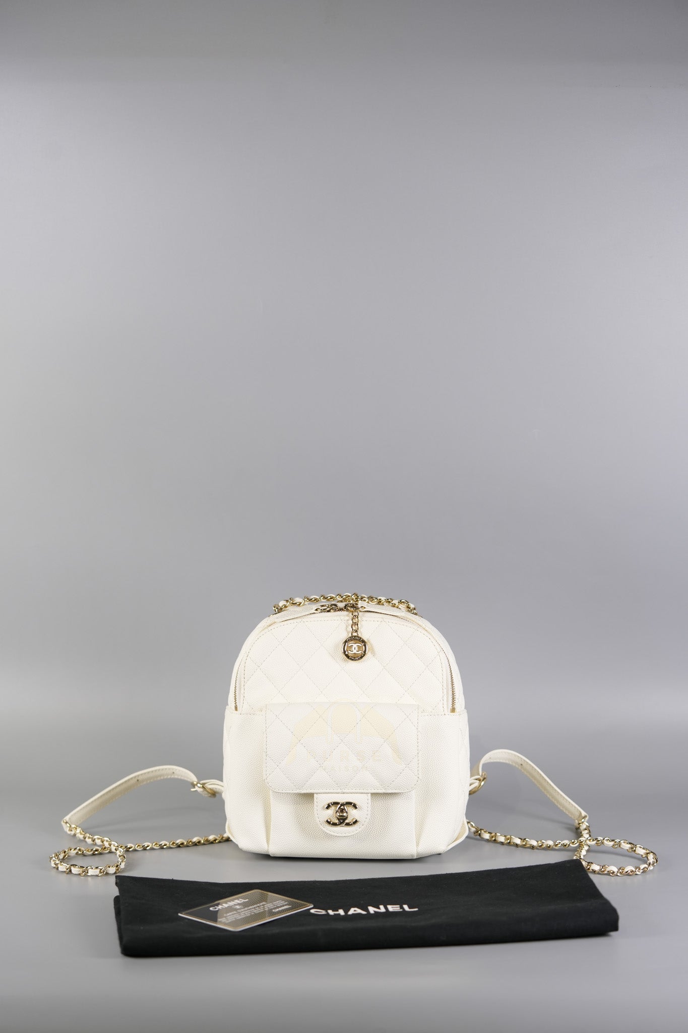 CC Day Mini Backpack in White Caviar Leather Light Gold Hardware Series 26 | Purse Maison Luxury Bags Shop