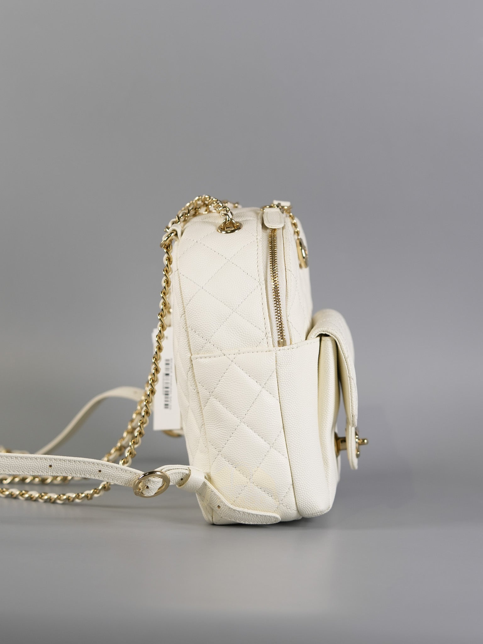 CC Day Mini Backpack in White Caviar Leather Light Gold Hardware Series 26 | Purse Maison Luxury Bags Shop