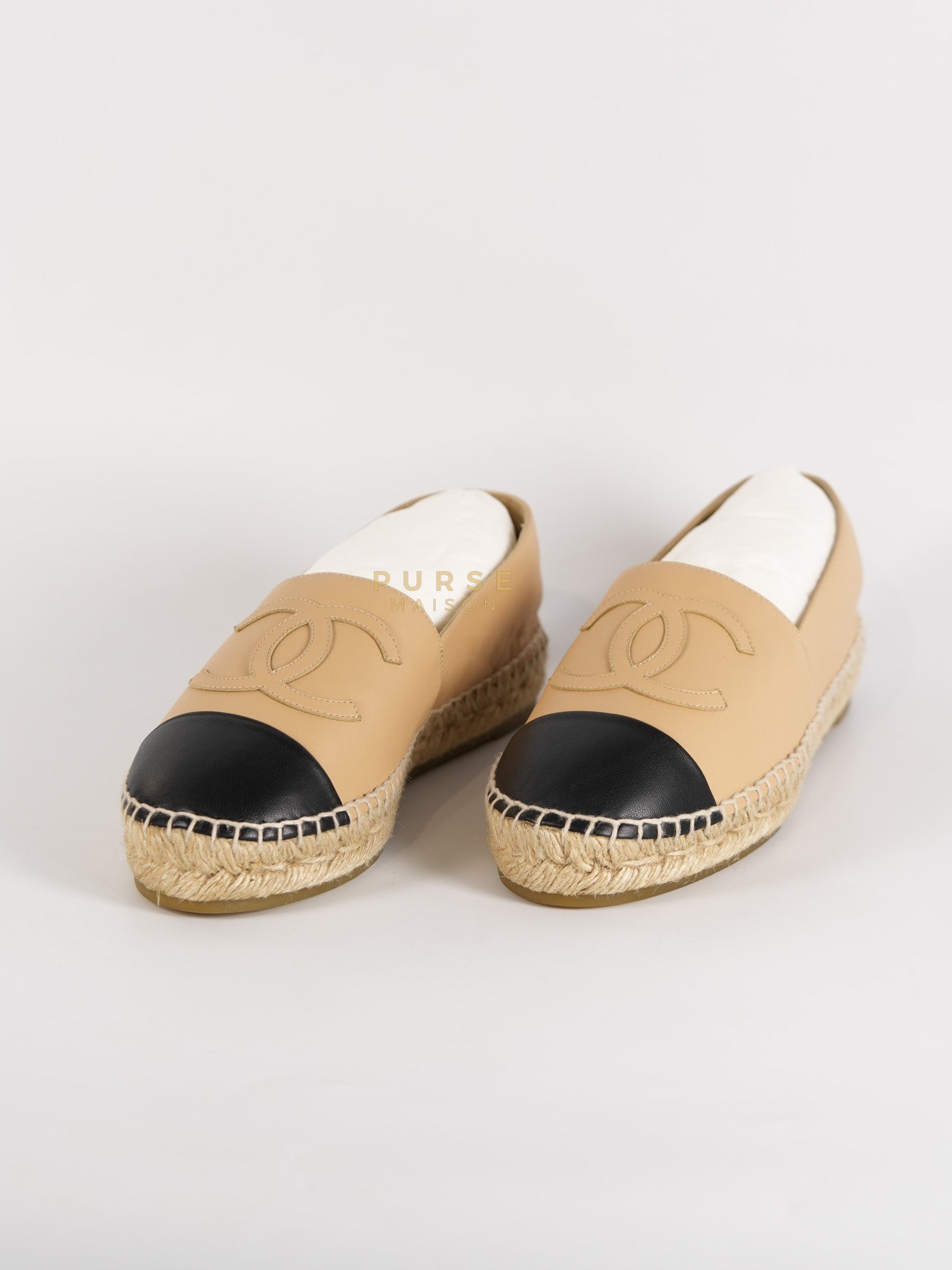 CC Espadrillles Shoes in Black & Beige Lambskin Leather Size 38 Eu (24cm) | Purse Maison Luxury Bags Shop
