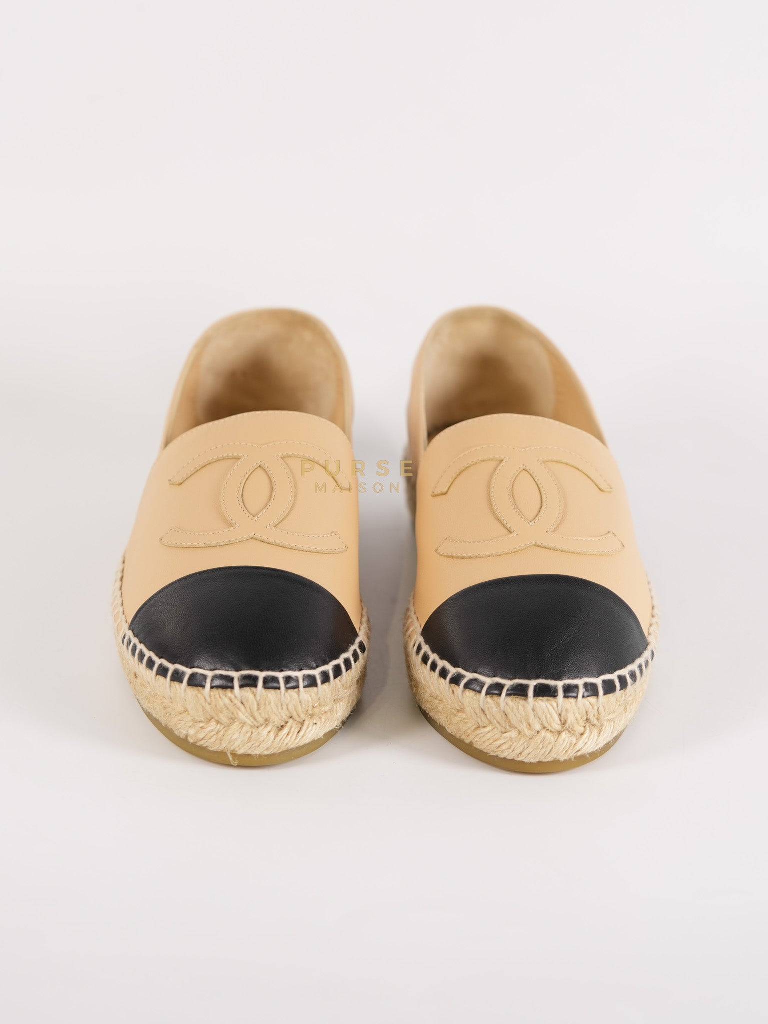 CC Espadrillles Shoes in Black & Beige Lambskin Leather Size 38 Eu (24cm) | Purse Maison Luxury Bags Shop