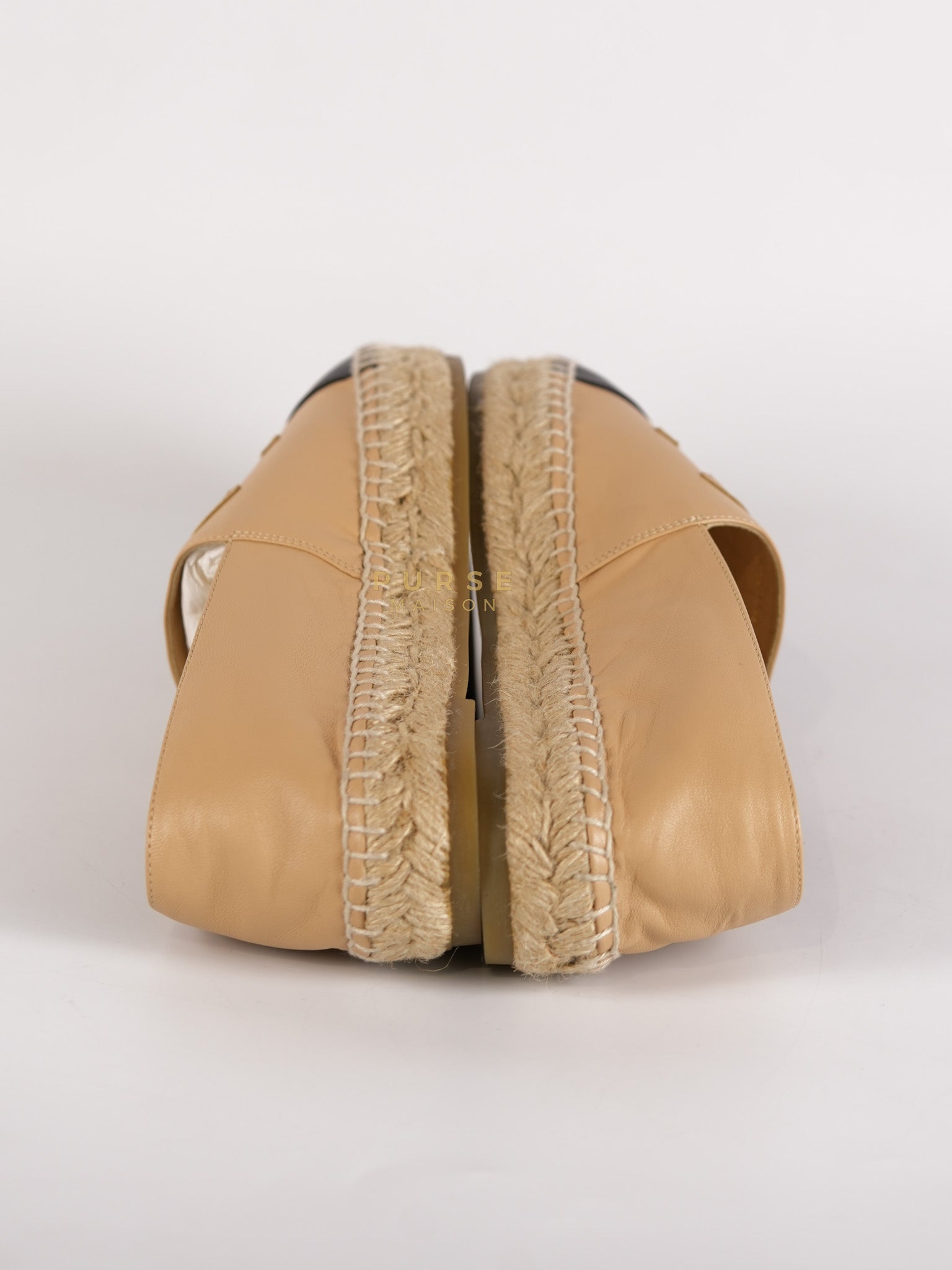 CC Espadrillles Shoes in Black & Beige Lambskin Leather Size 38 Eu (24cm) | Purse Maison Luxury Bags Shop