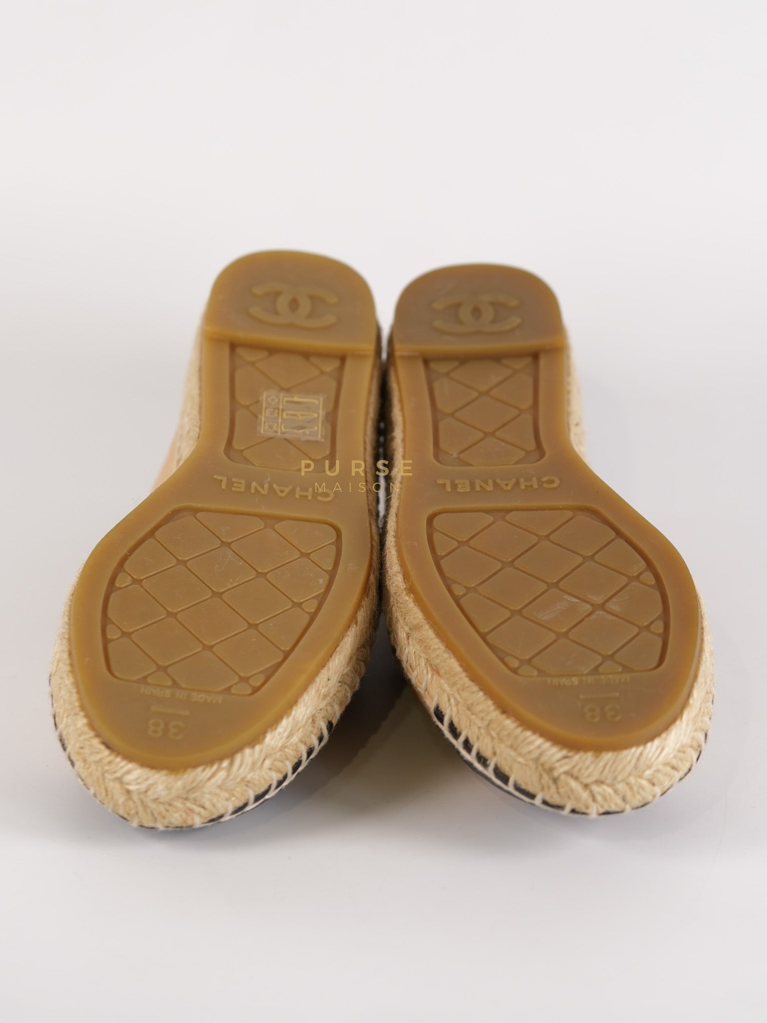 CC Espadrillles Shoes in Black & Beige Lambskin Leather Size 38 Eu (24cm) | Purse Maison Luxury Bags Shop