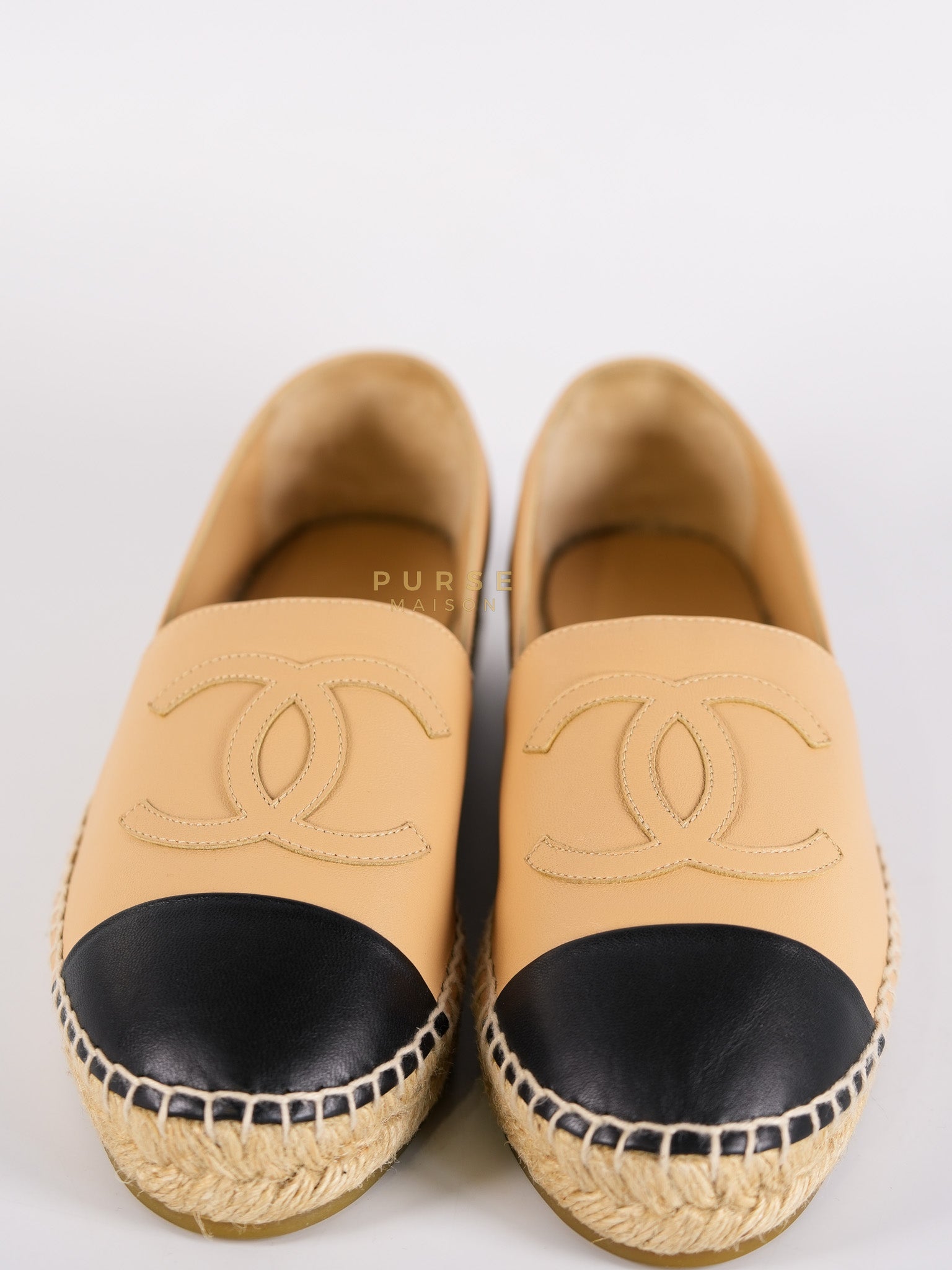 CC Espadrillles Shoes in Black & Beige Lambskin Leather Size 38 Eu (24cm) | Purse Maison Luxury Bags Shop
