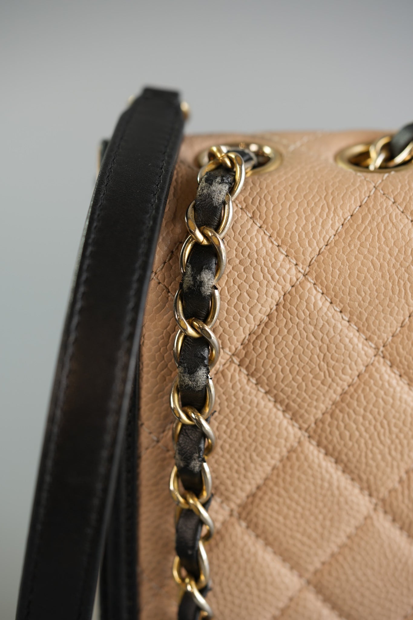 CC Filigree Flap in Light Beige Caviar and Gold Hardware Series 24 | Purse Maison Luxury Bags Shop