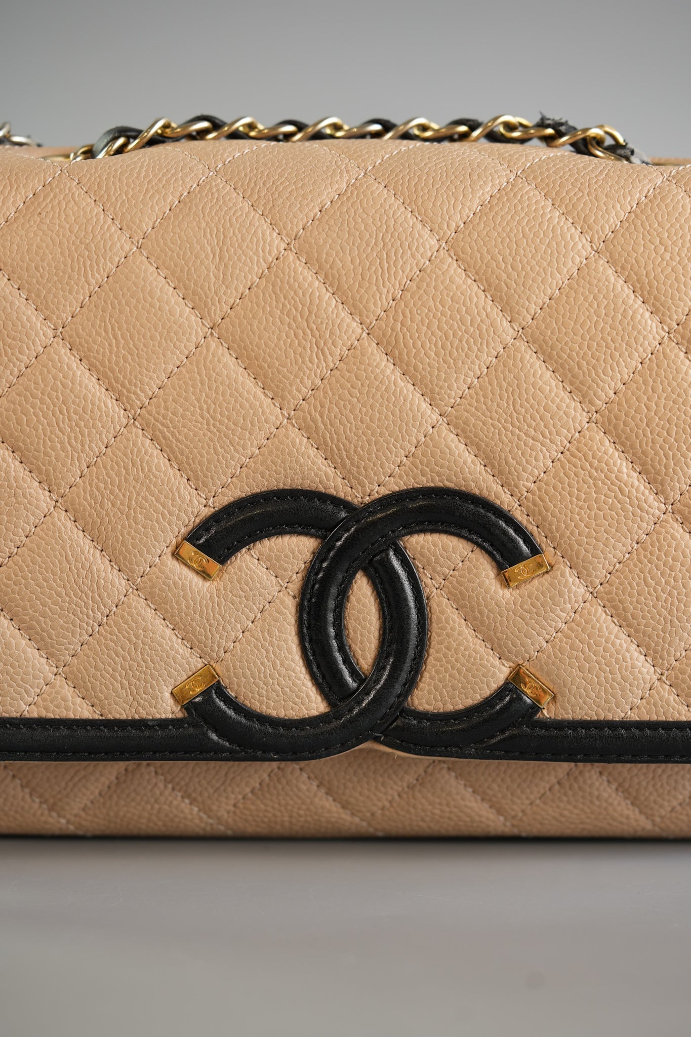 CC Filigree Flap in Light Beige Caviar and Gold Hardware Series 24 | Purse Maison Luxury Bags Shop