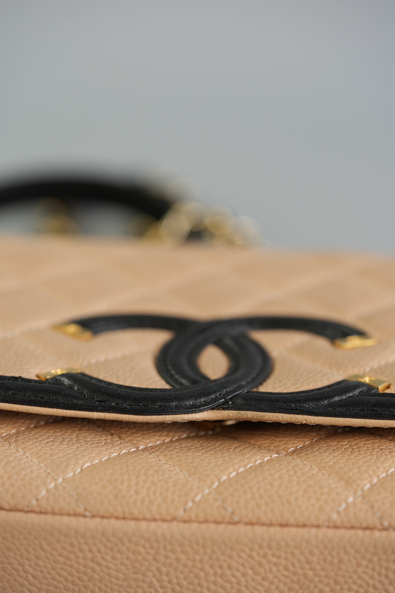 CC Filigree Flap in Light Beige Caviar and Gold Hardware Series 24 | Purse Maison Luxury Bags Shop