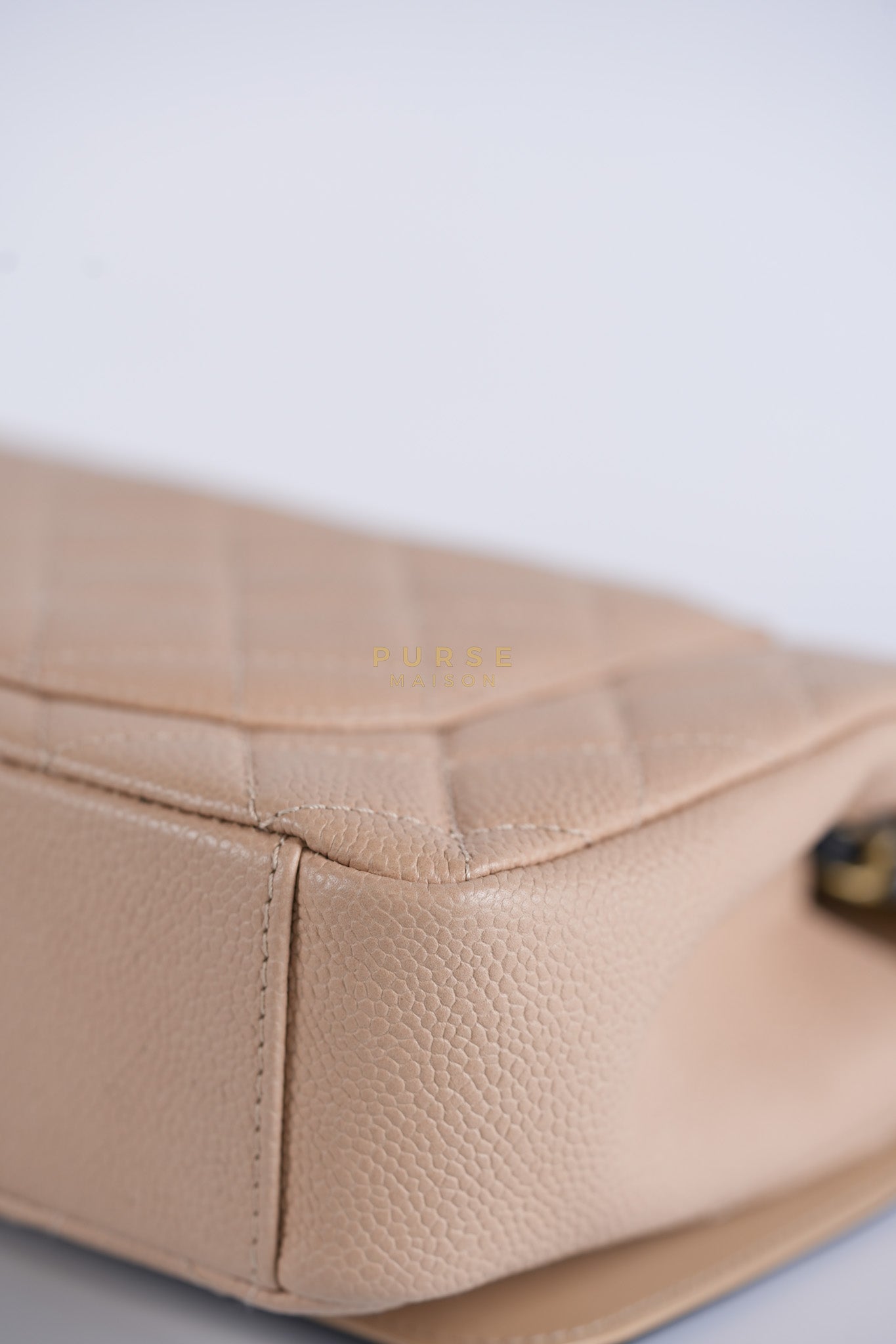 CC Filigree Flap Medium in Beige Caviar Leather Aged Gold Hardware (Series 24) | Purse Maison Luxury Bags Shop