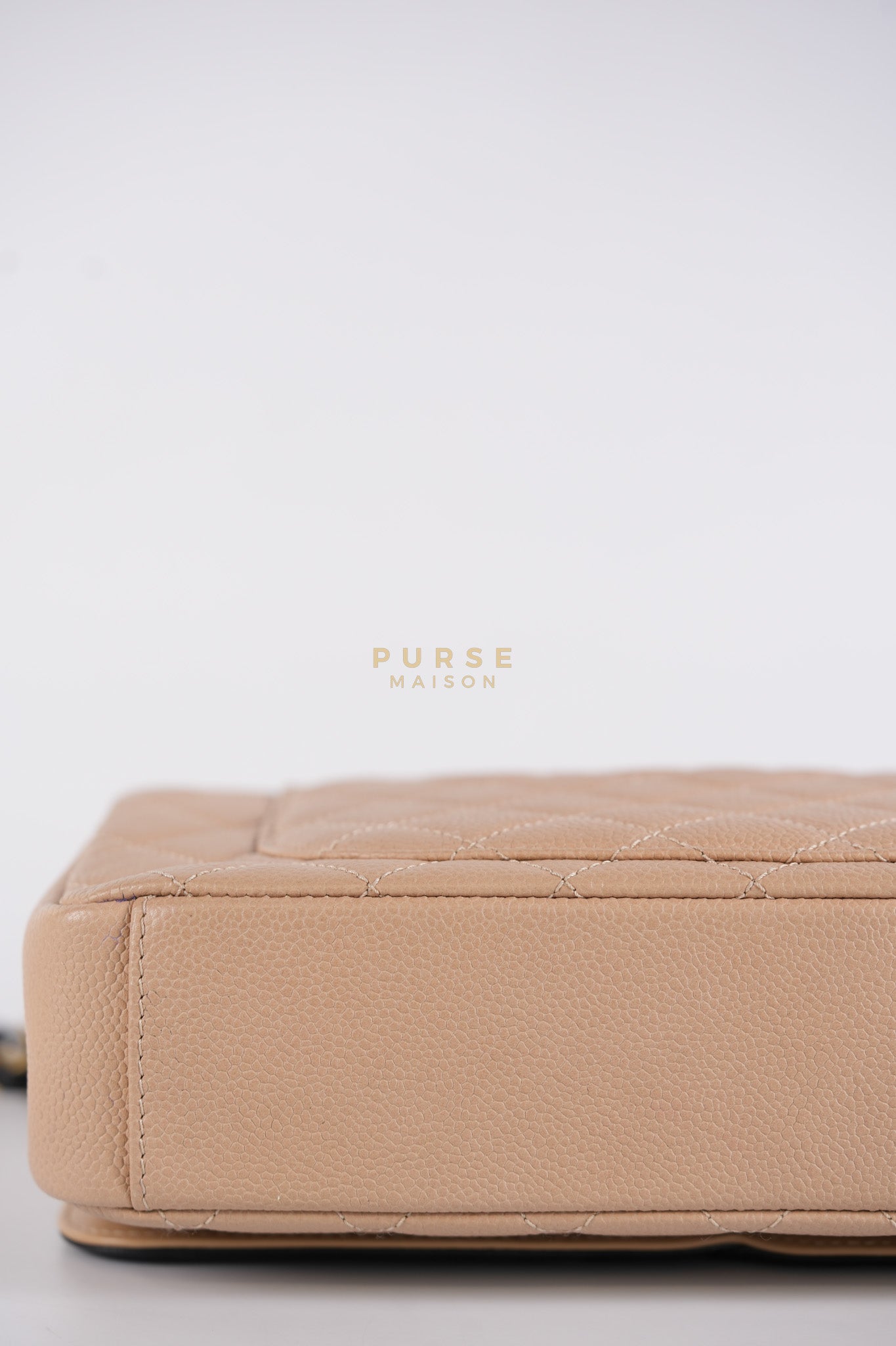 CC Filigree Flap Medium in Beige Caviar Leather Aged Gold Hardware (Series 24) | Purse Maison Luxury Bags Shop