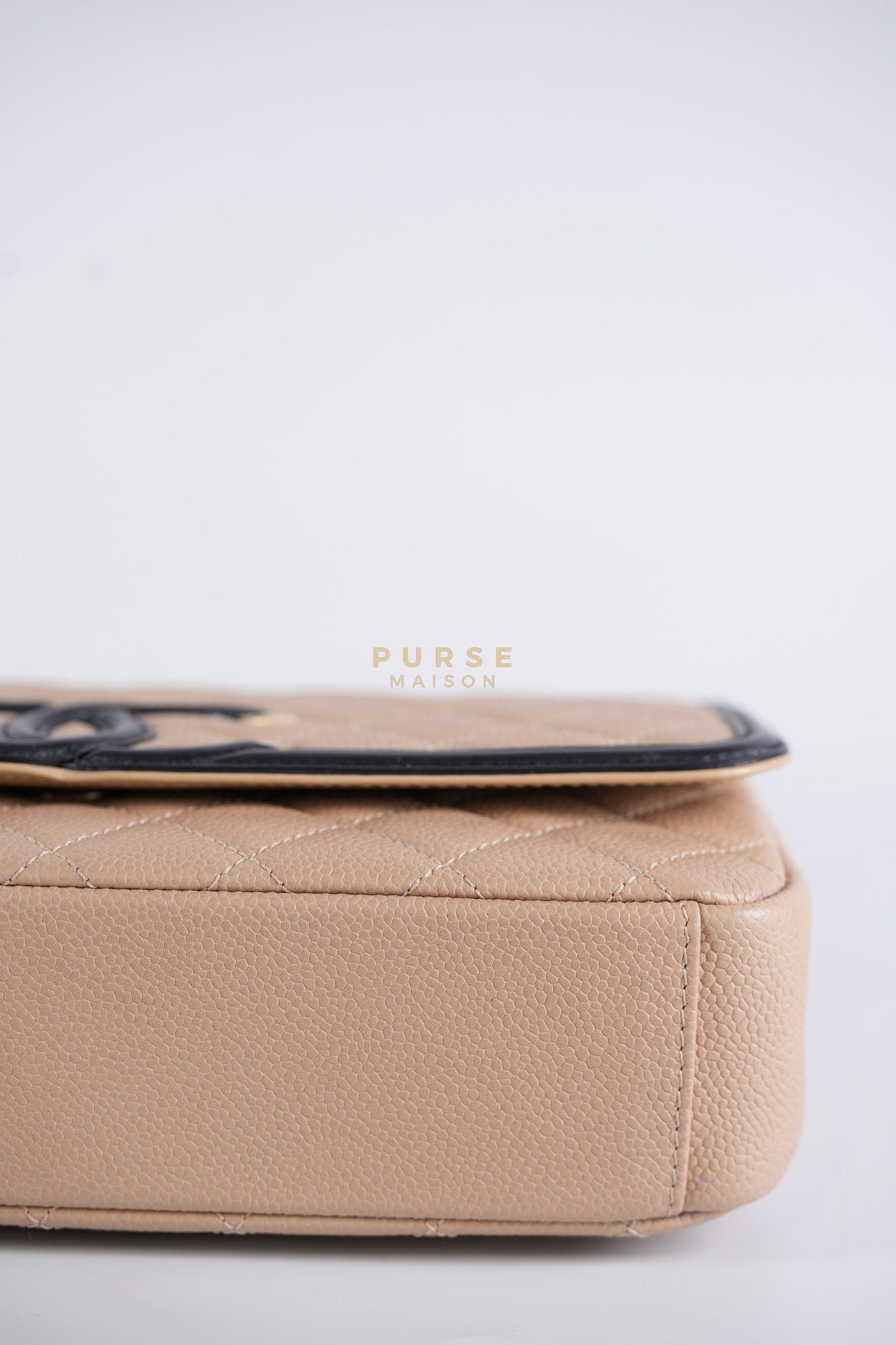 CC Filigree Flap Medium in Beige Caviar Leather Aged Gold Hardware (Series 24) | Purse Maison Luxury Bags Shop