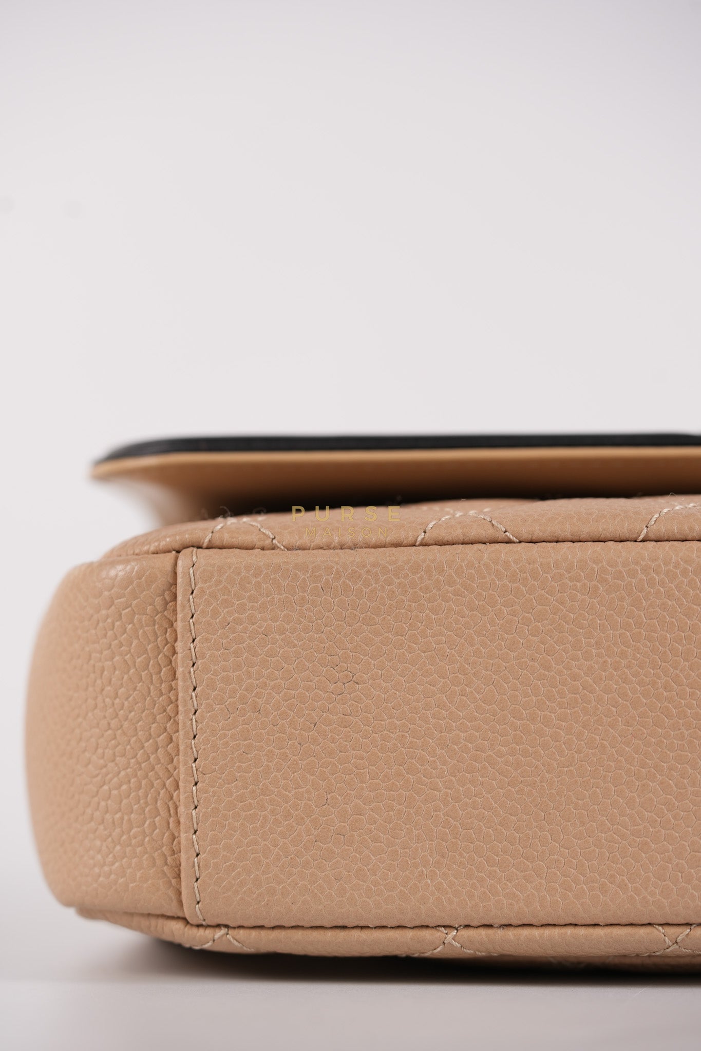 CC Filigree Flap Medium in Beige Caviar Leather Aged Gold Hardware (Series 24) | Purse Maison Luxury Bags Shop