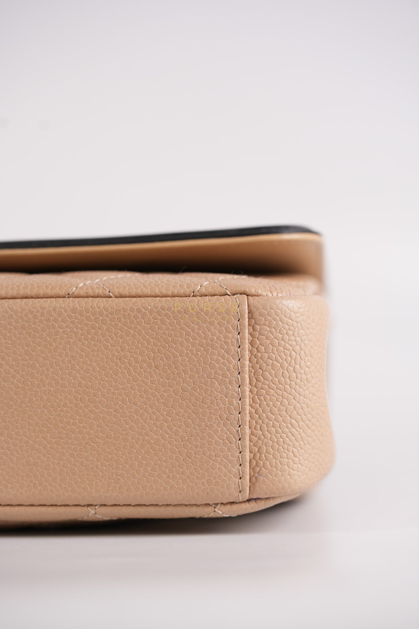 CC Filigree Flap Medium in Beige Caviar Leather Aged Gold Hardware (Series 24) | Purse Maison Luxury Bags Shop