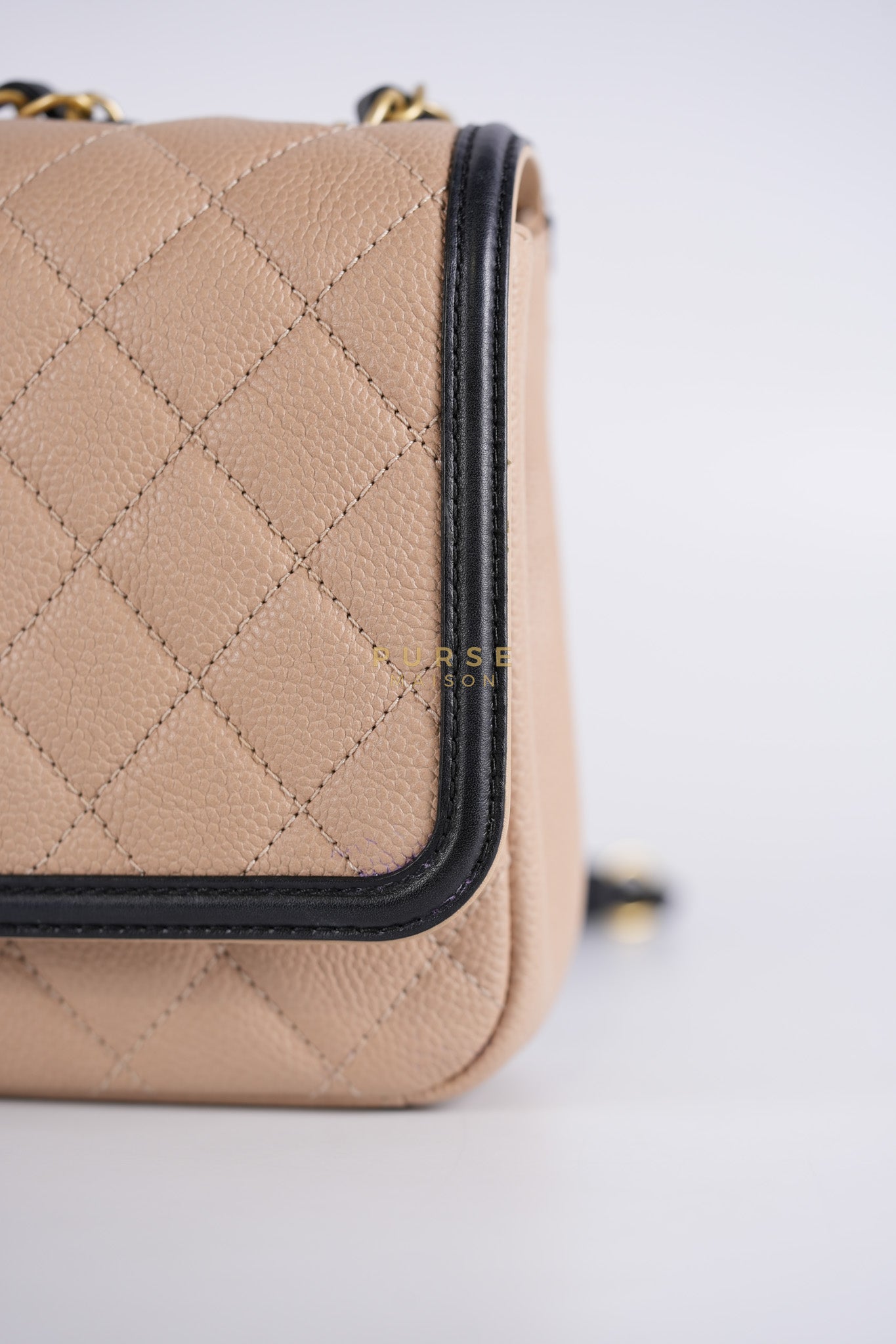 CC Filigree Flap Medium in Beige Caviar Leather Aged Gold Hardware (Series 24) | Purse Maison Luxury Bags Shop