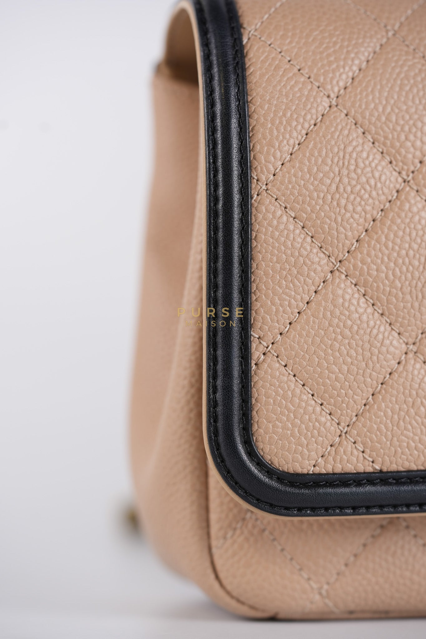 CC Filigree Flap Medium in Beige Caviar Leather Aged Gold Hardware (Series 24) | Purse Maison Luxury Bags Shop