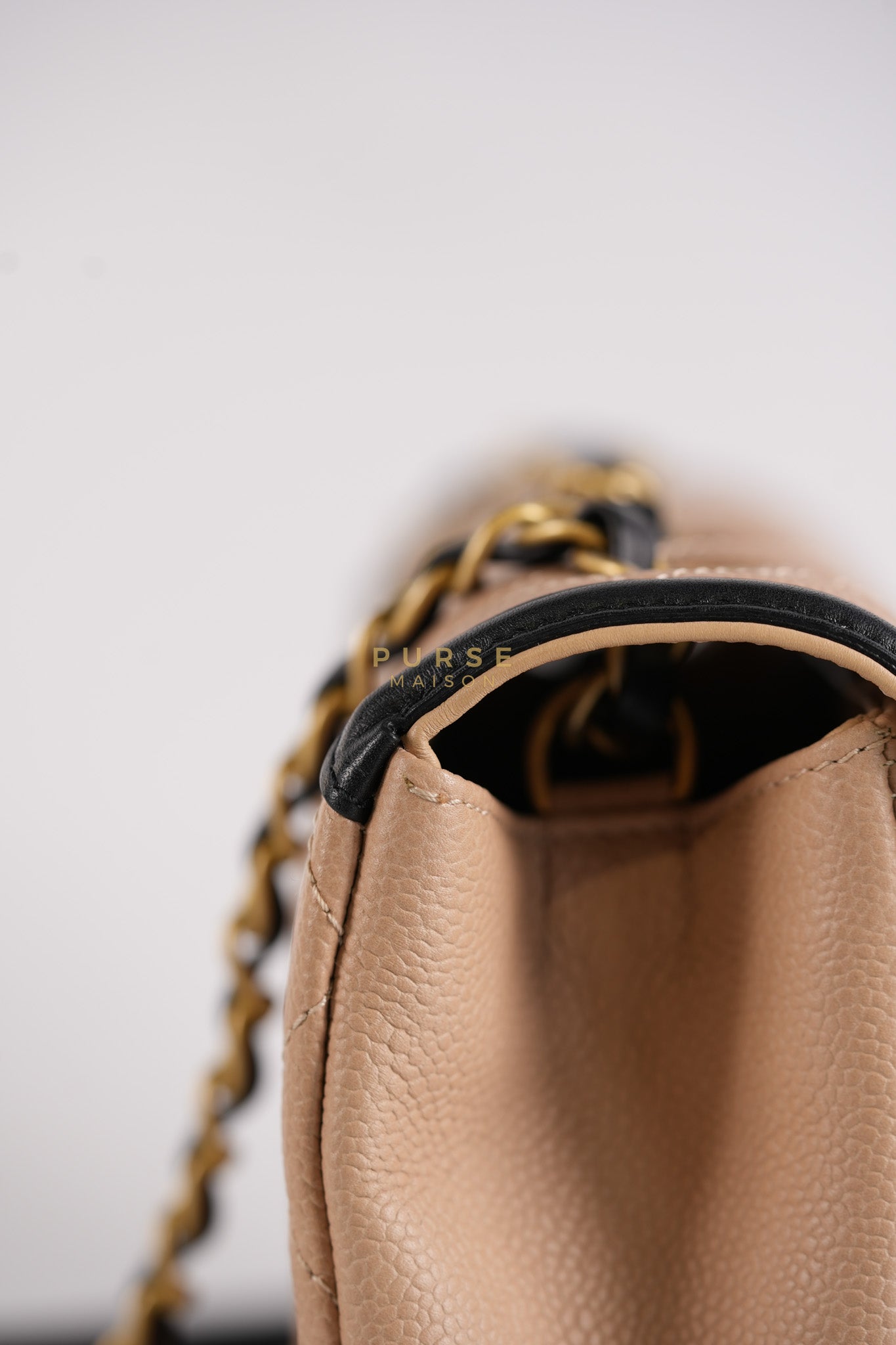 CC Filigree Flap Medium in Beige Caviar Leather Aged Gold Hardware (Series 24) | Purse Maison Luxury Bags Shop