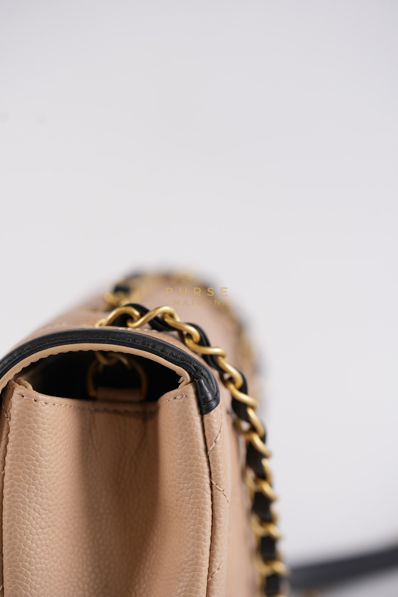 CC Filigree Flap Medium in Beige Caviar Leather Aged Gold Hardware (Series 24) | Purse Maison Luxury Bags Shop