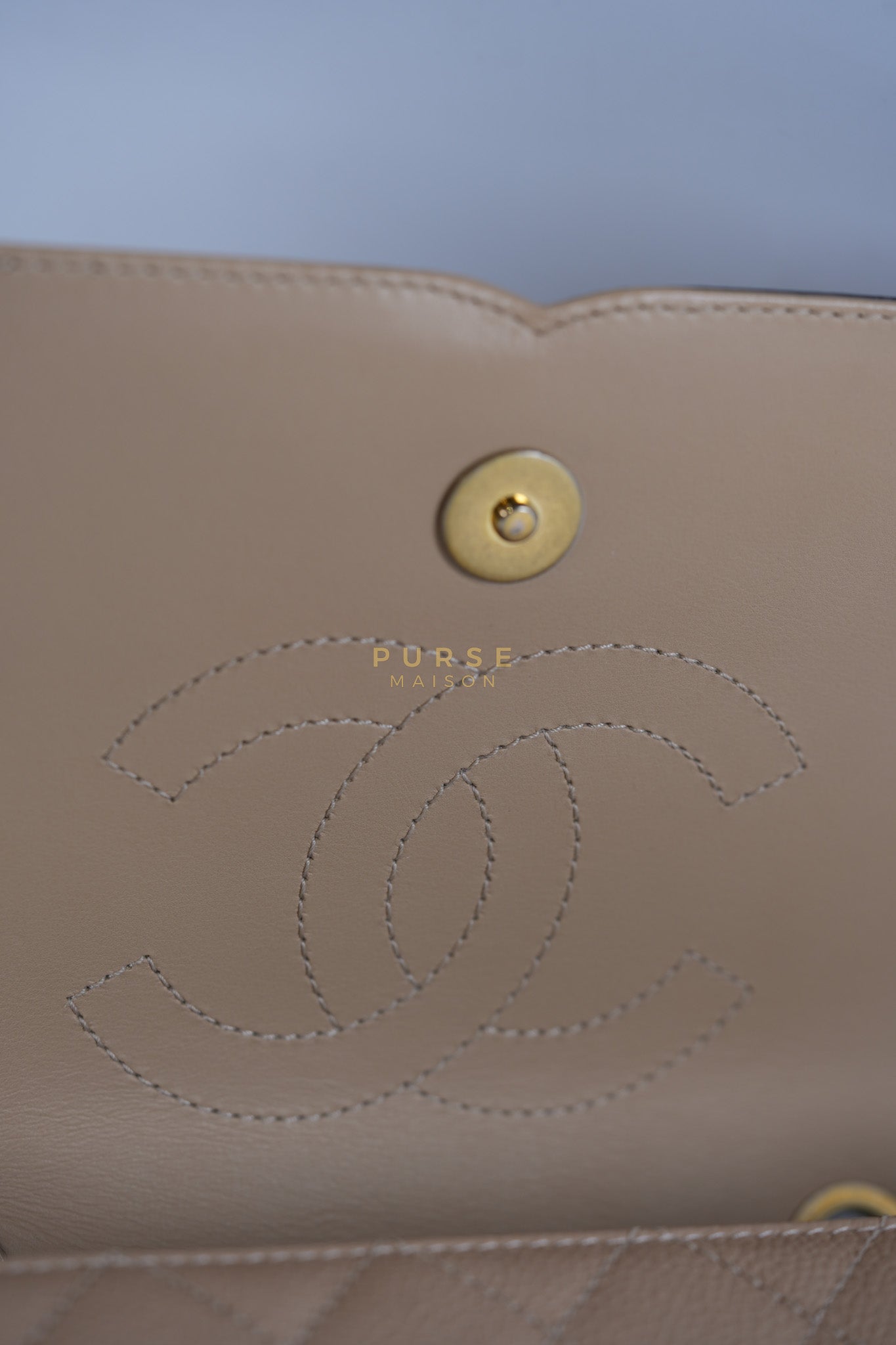 CC Filigree Flap Medium in Beige Caviar Leather Aged Gold Hardware (Series 24) | Purse Maison Luxury Bags Shop
