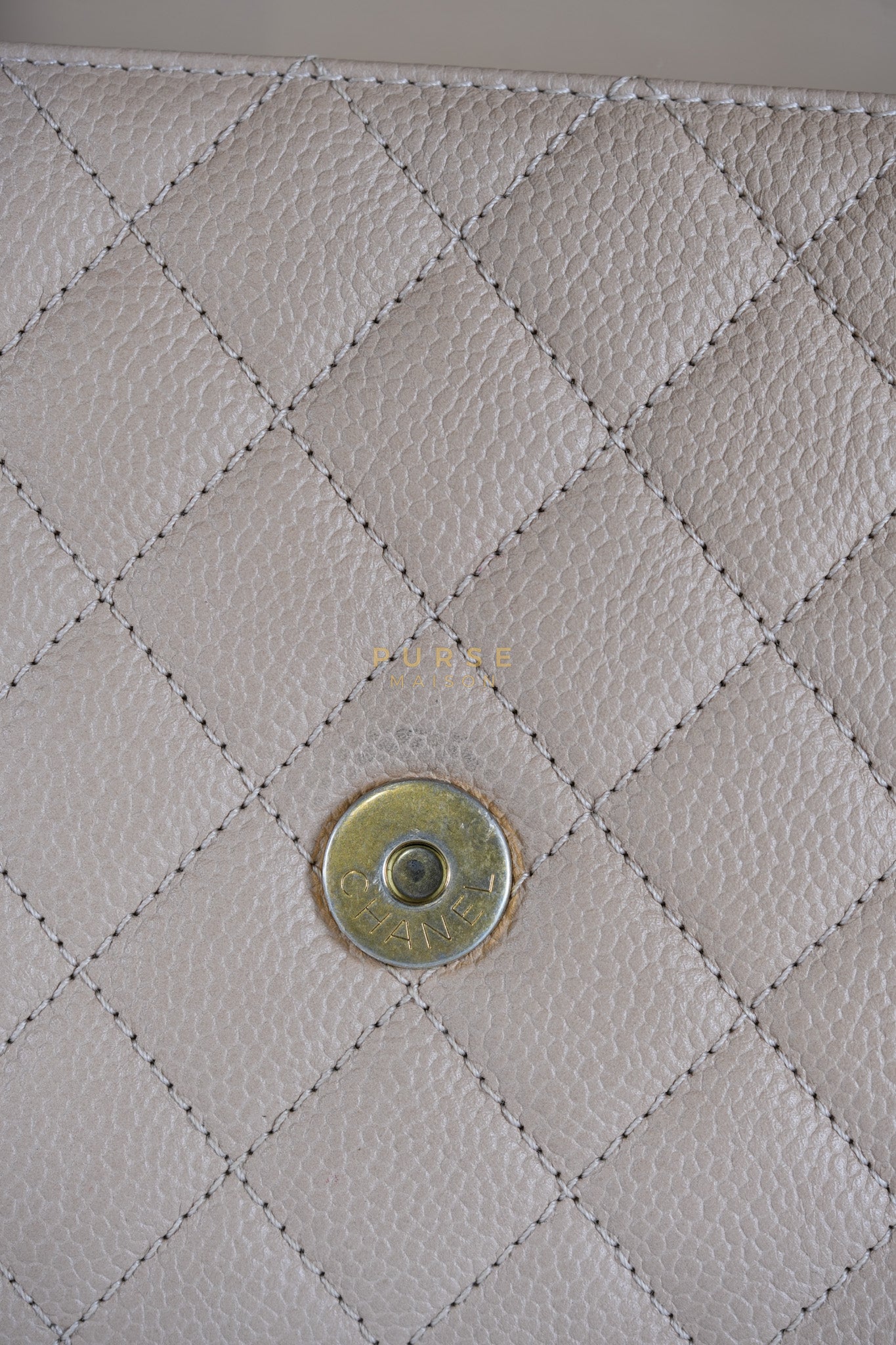 CC Filigree Flap Medium in Beige Caviar Leather Aged Gold Hardware (Series 24) | Purse Maison Luxury Bags Shop