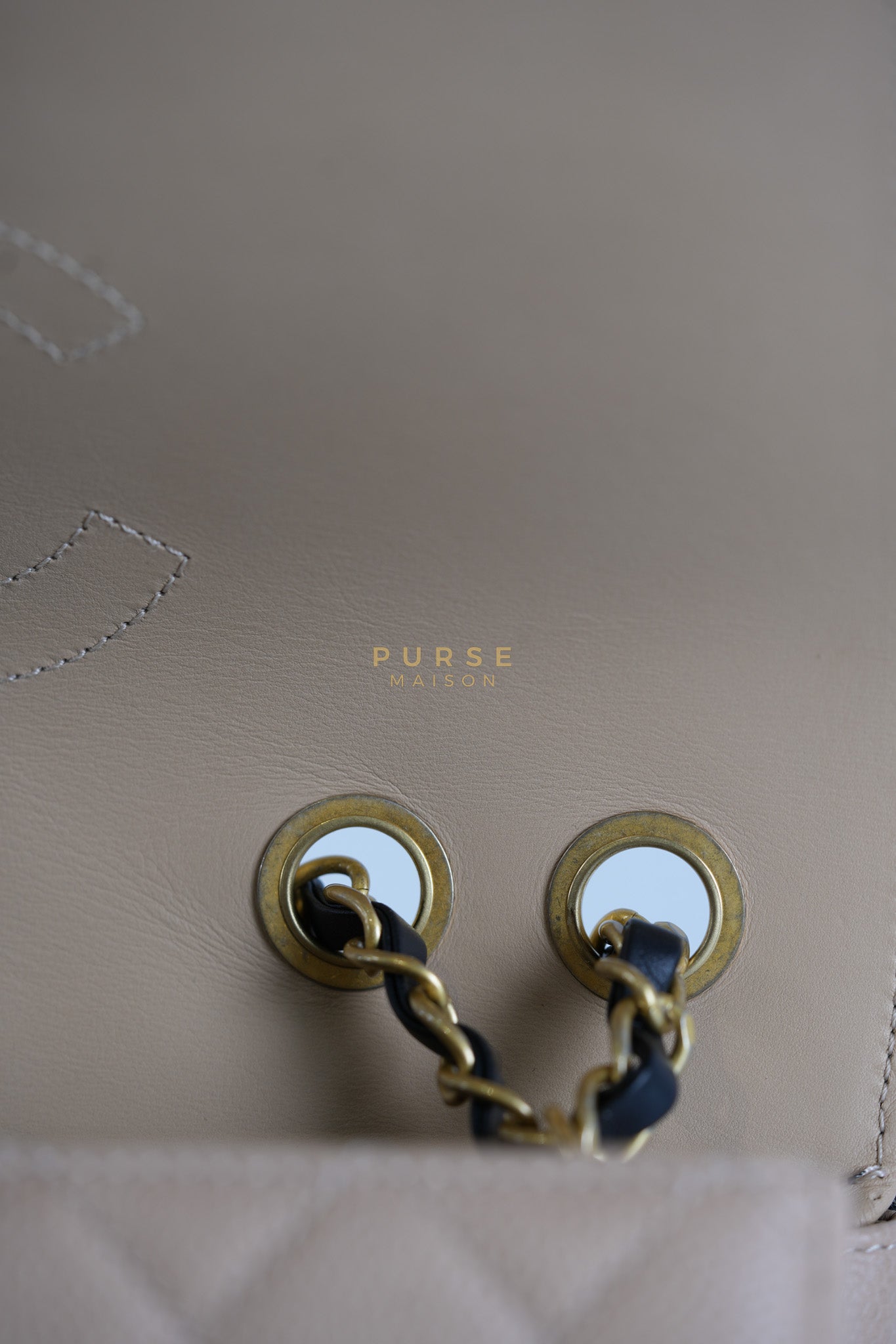 CC Filigree Flap Medium in Beige Caviar Leather Aged Gold Hardware (Series 24) | Purse Maison Luxury Bags Shop