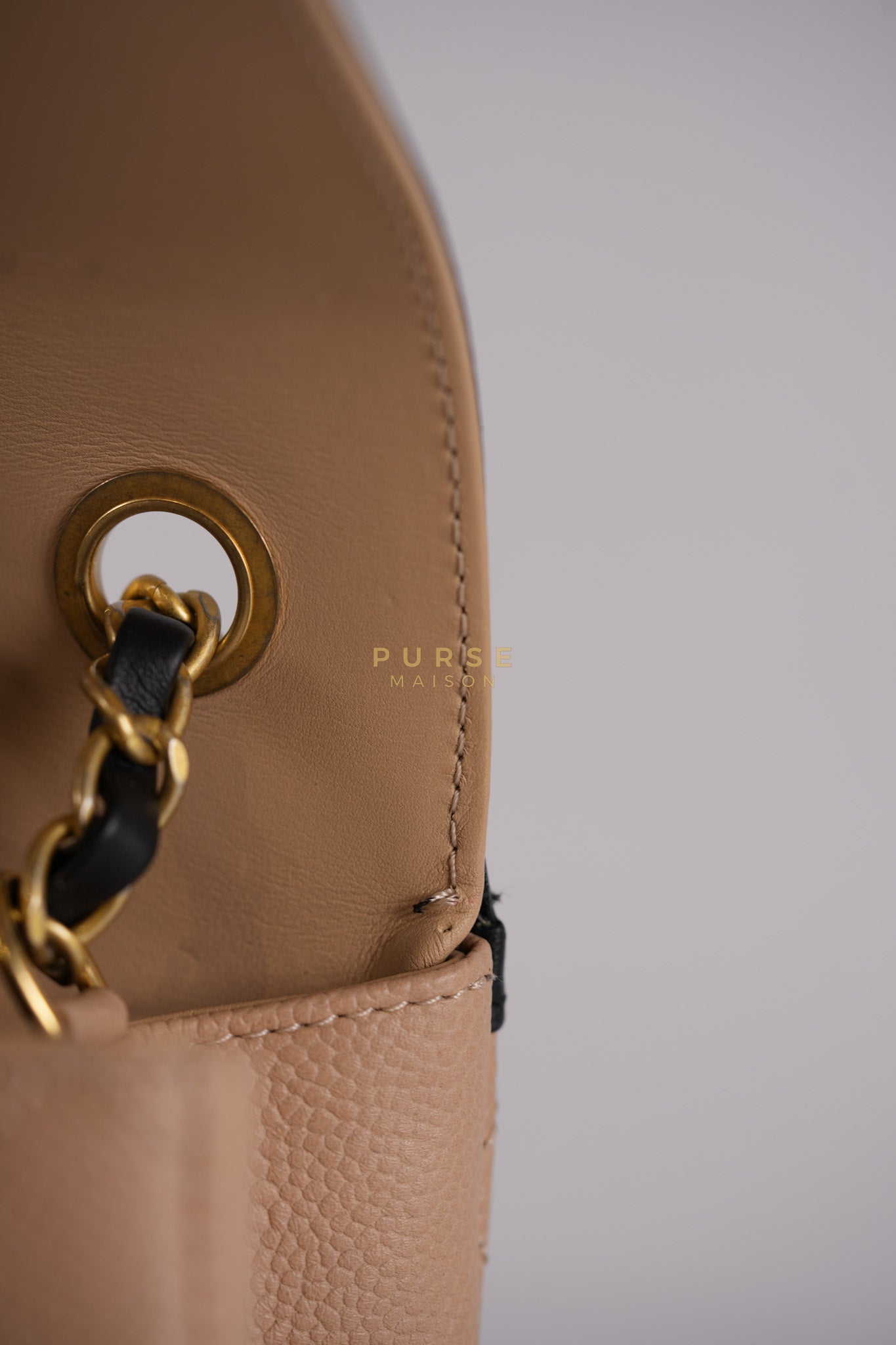 CC Filigree Flap Medium in Beige Caviar Leather Aged Gold Hardware (Series 24) | Purse Maison Luxury Bags Shop