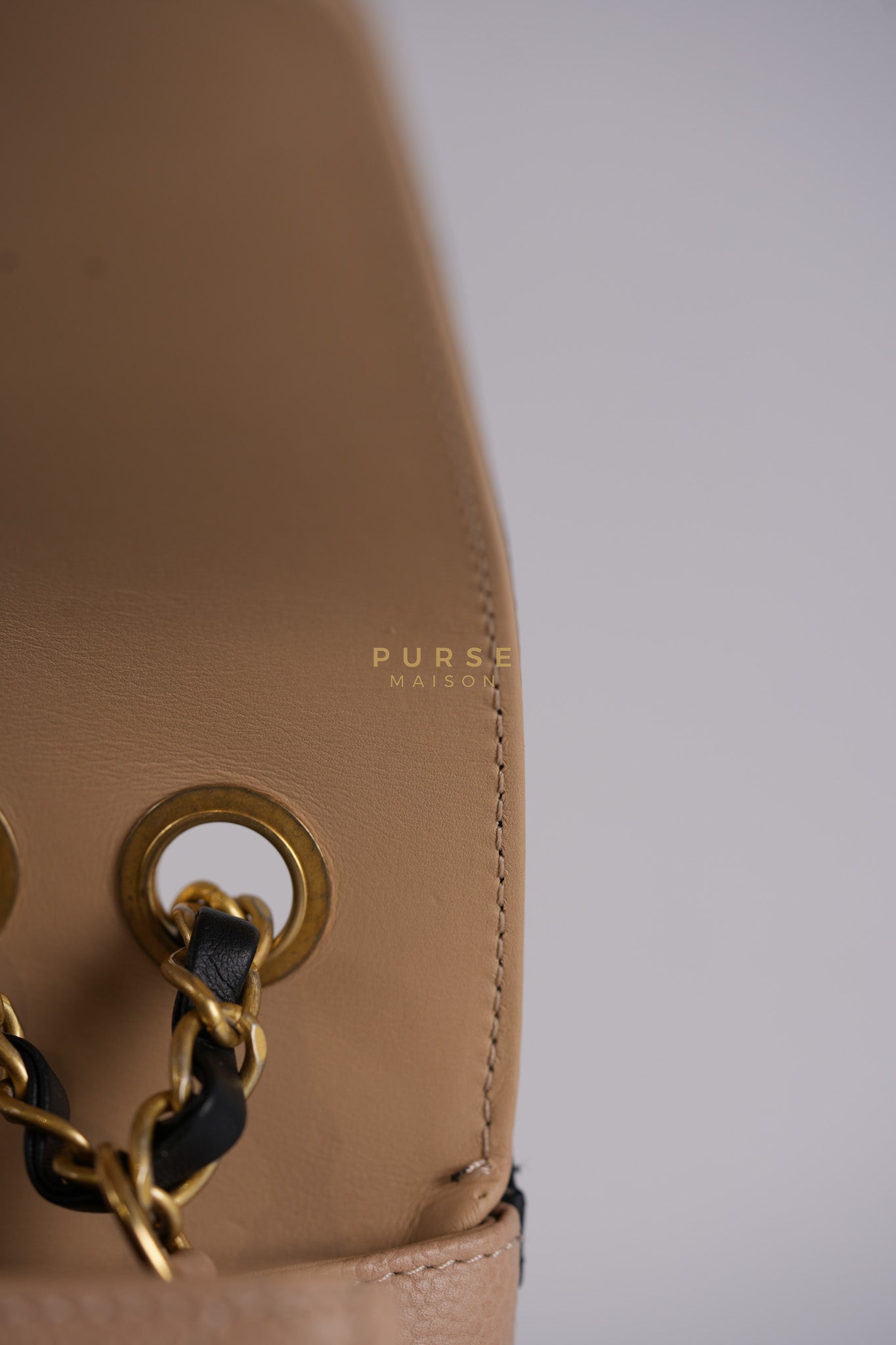 CC Filigree Flap Medium in Beige Caviar Leather Aged Gold Hardware (Series 24) | Purse Maison Luxury Bags Shop