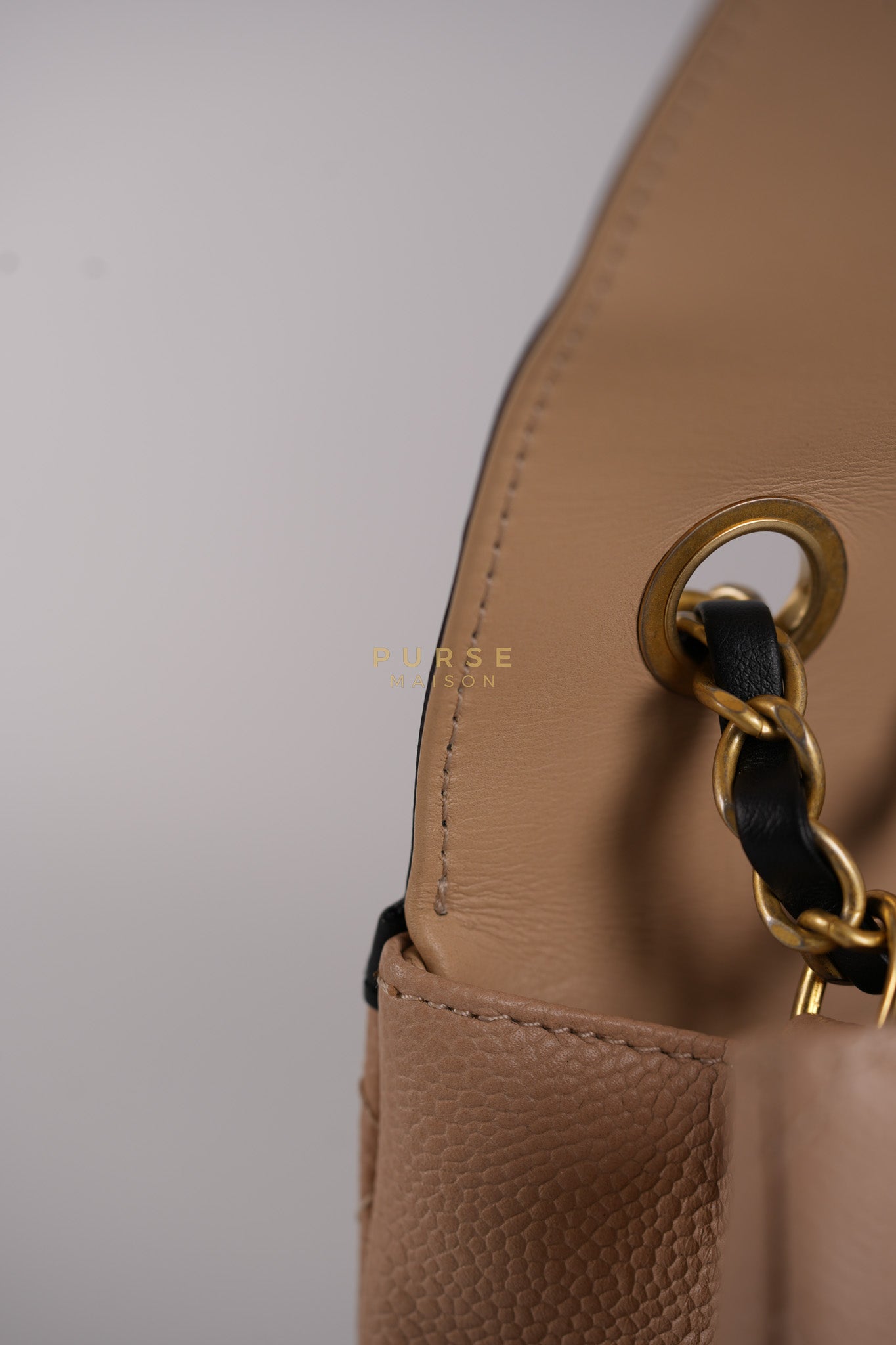 CC Filigree Flap Medium in Beige Caviar Leather Aged Gold Hardware (Series 24) | Purse Maison Luxury Bags Shop