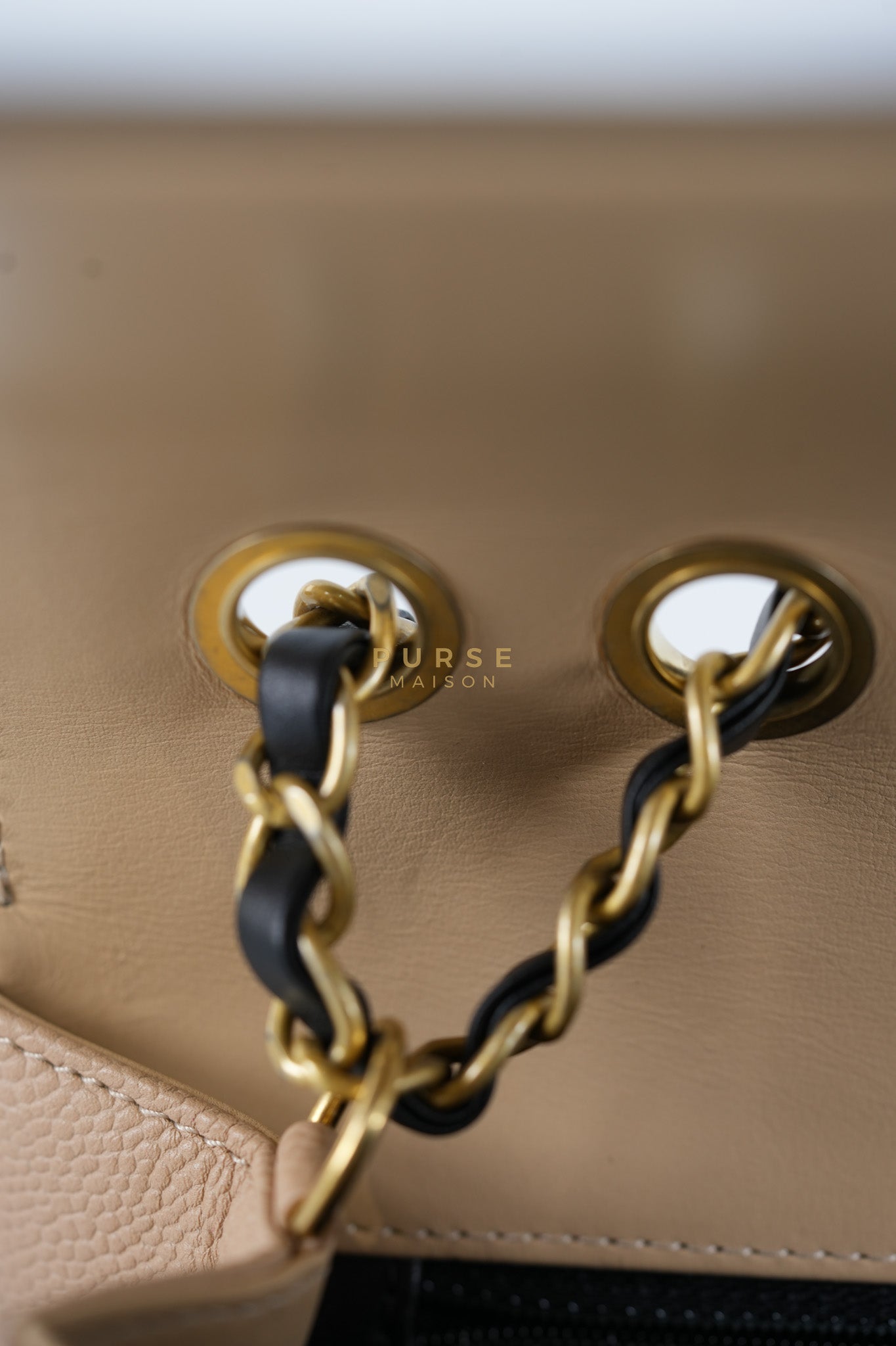 CC Filigree Flap Medium in Beige Caviar Leather Aged Gold Hardware (Series 24) | Purse Maison Luxury Bags Shop
