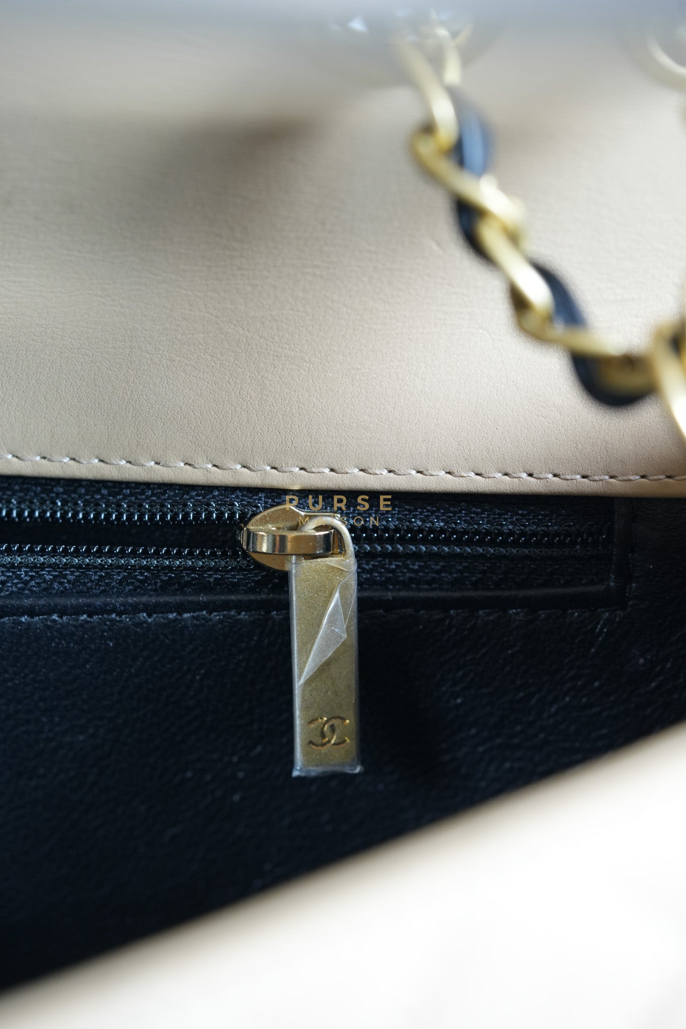 CC Filigree Flap Medium in Beige Caviar Leather Aged Gold Hardware (Series 24) | Purse Maison Luxury Bags Shop