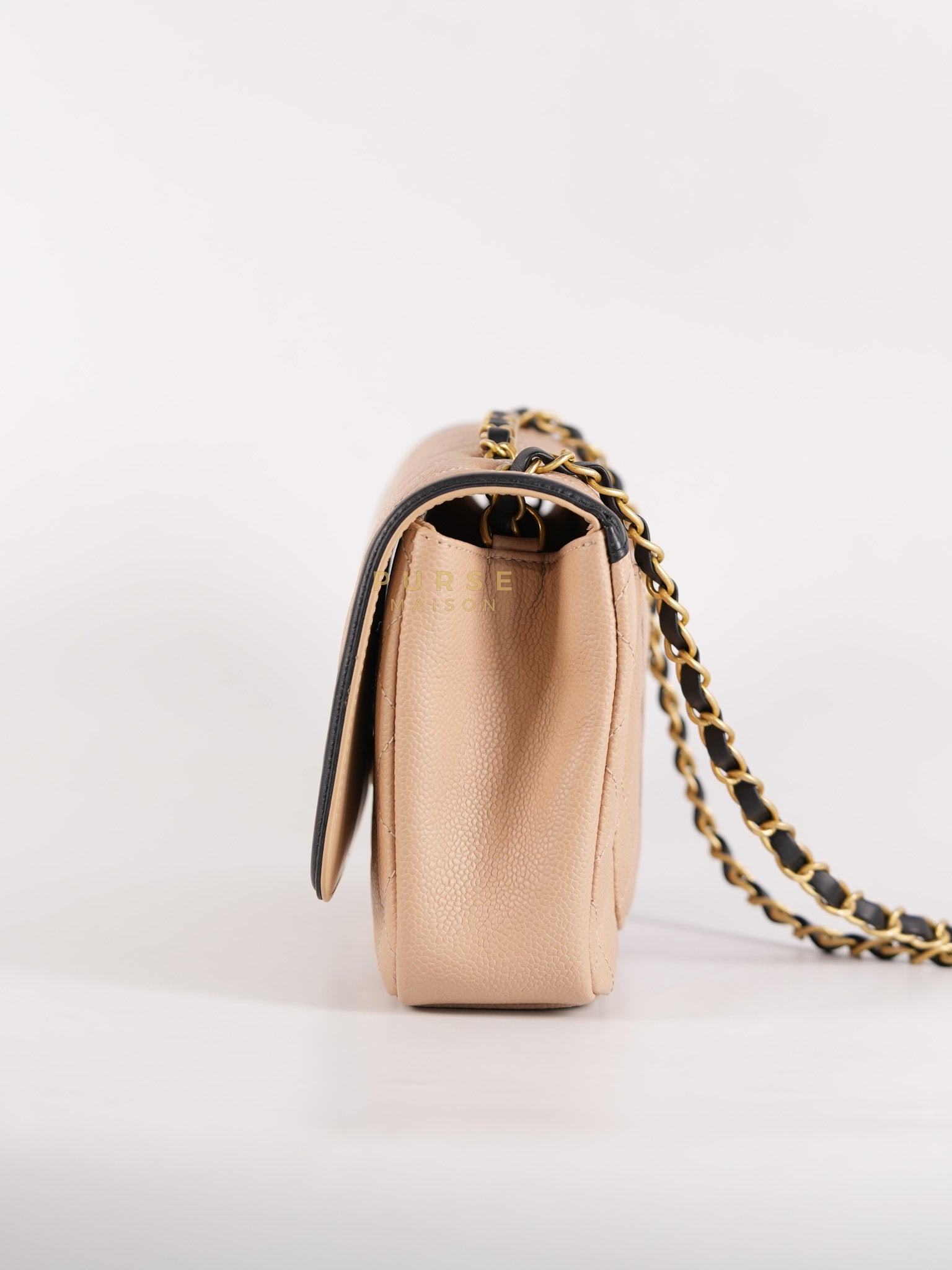 CC Filigree Flap Medium in Beige Caviar Leather Aged Gold Hardware (Series 24) | Purse Maison Luxury Bags Shop