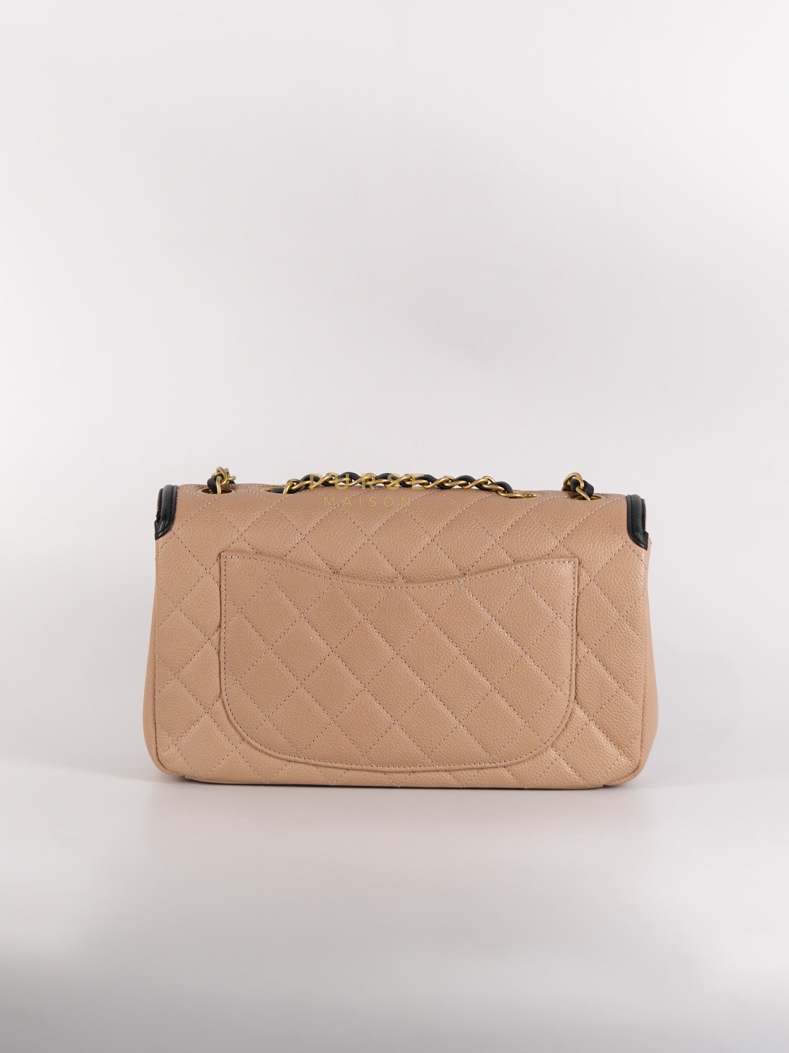 CC Filigree Flap Medium in Beige Caviar Leather Aged Gold Hardware (Series 24) | Purse Maison Luxury Bags Shop
