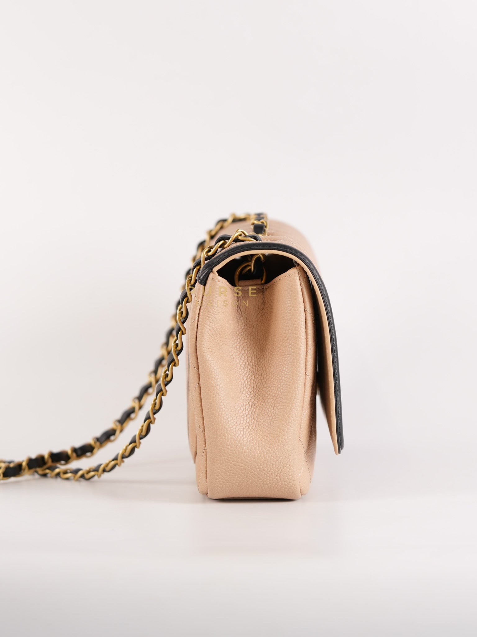 CC Filigree Flap Medium in Beige Caviar Leather Aged Gold Hardware (Series 24) | Purse Maison Luxury Bags Shop