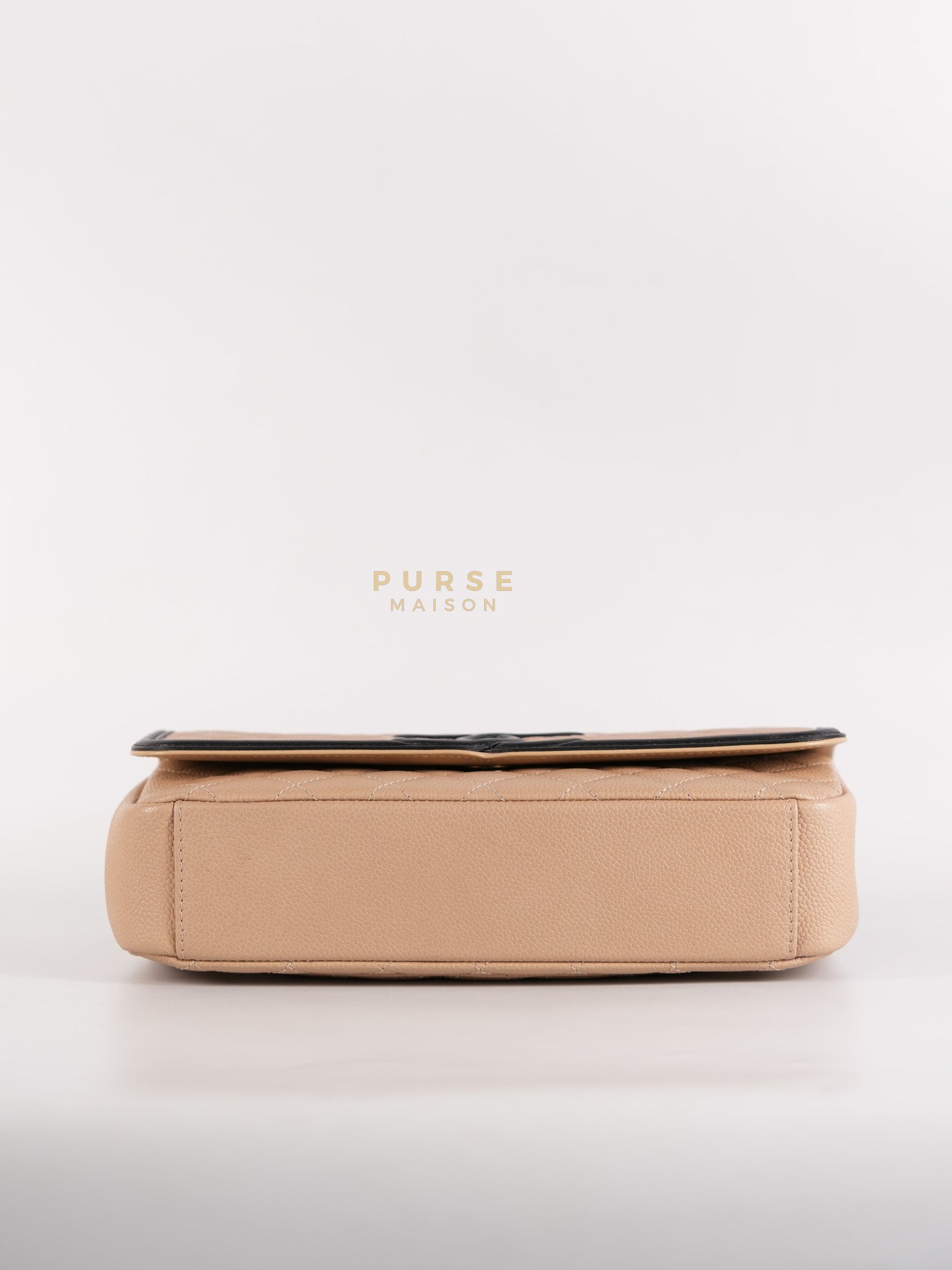 CC Filigree Flap Medium in Beige Caviar Leather Aged Gold Hardware (Series 24) | Purse Maison Luxury Bags Shop