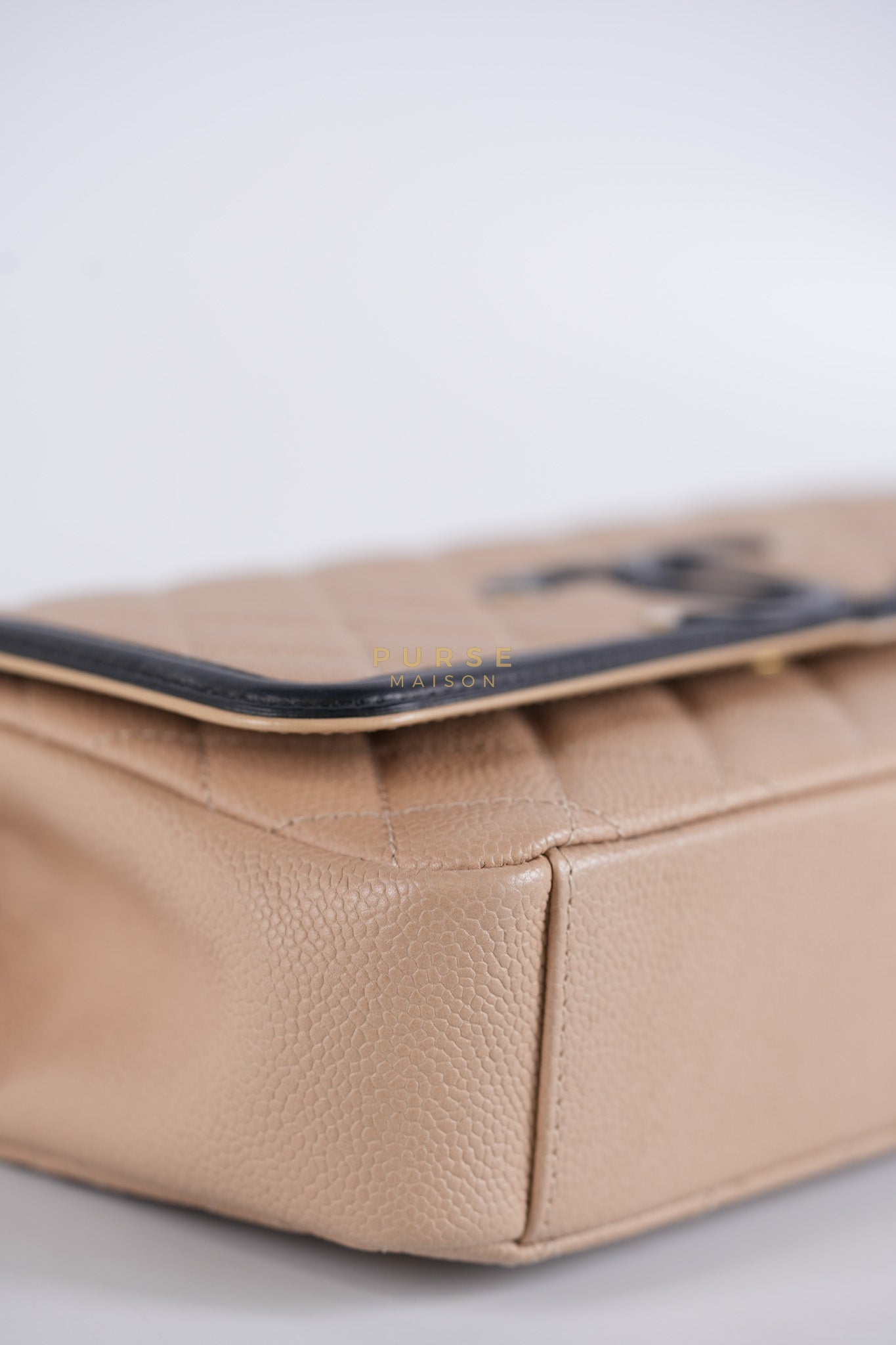 CC Filigree Flap Medium in Beige Caviar Leather Aged Gold Hardware (Series 24) | Purse Maison Luxury Bags Shop