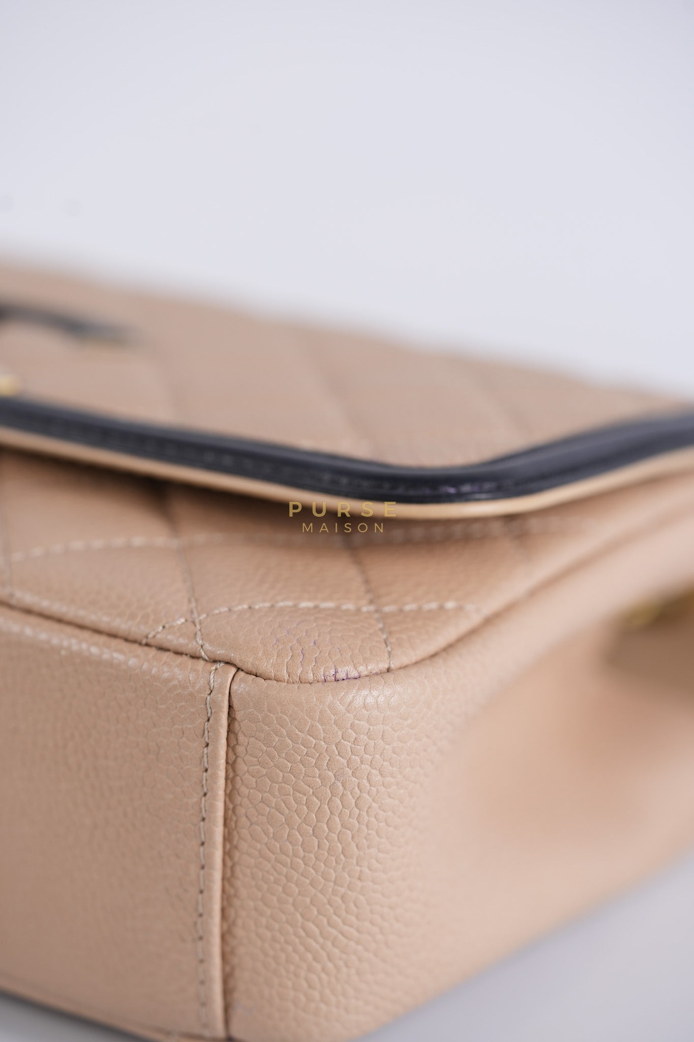 CC Filigree Flap Medium in Beige Caviar Leather Aged Gold Hardware (Series 24) | Purse Maison Luxury Bags Shop