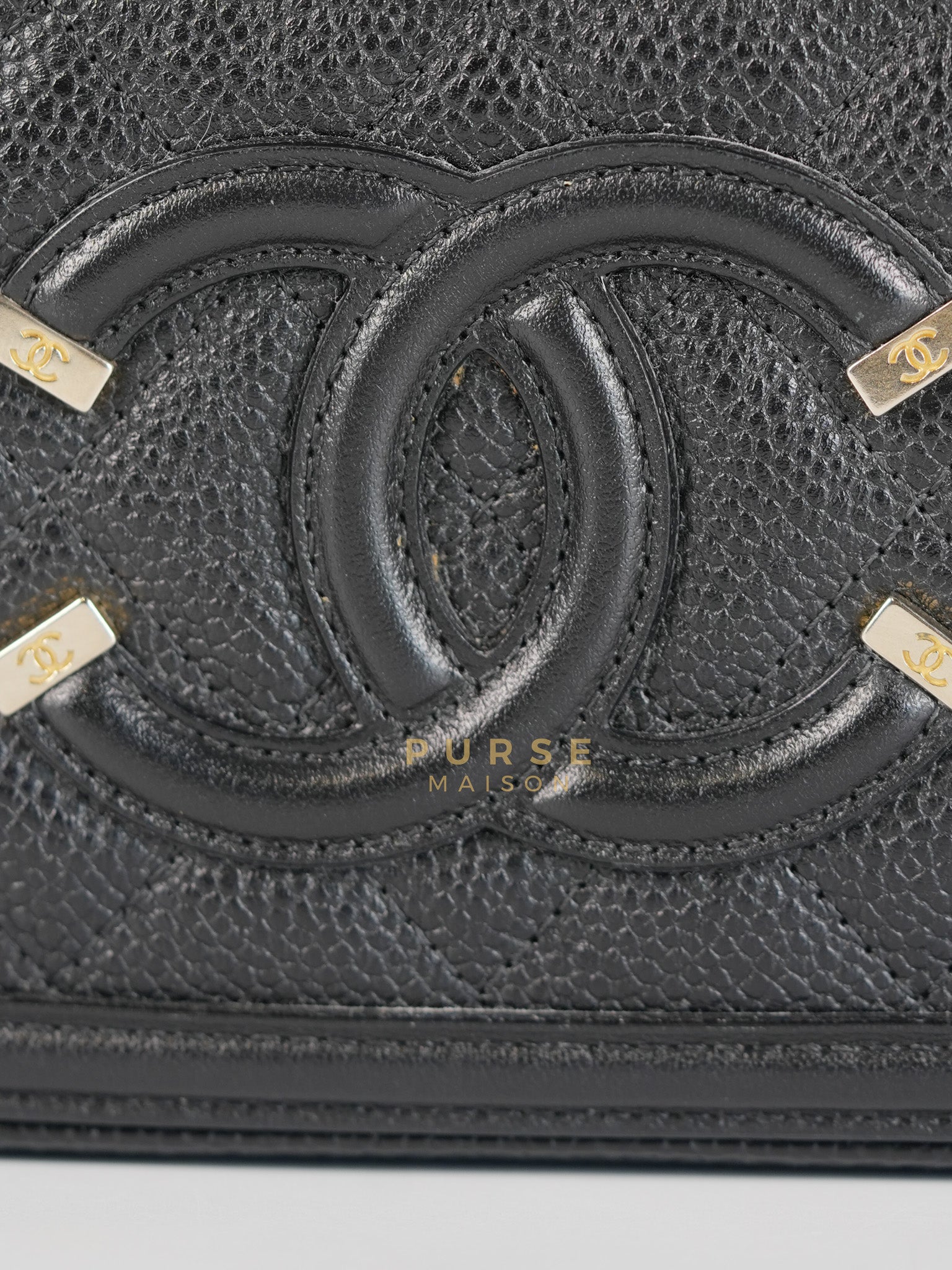 CC Filigree Mini Wallet Bag in Black Quilted Caviar Leather (Series 27) | Purse Maison Luxury Bags Shop