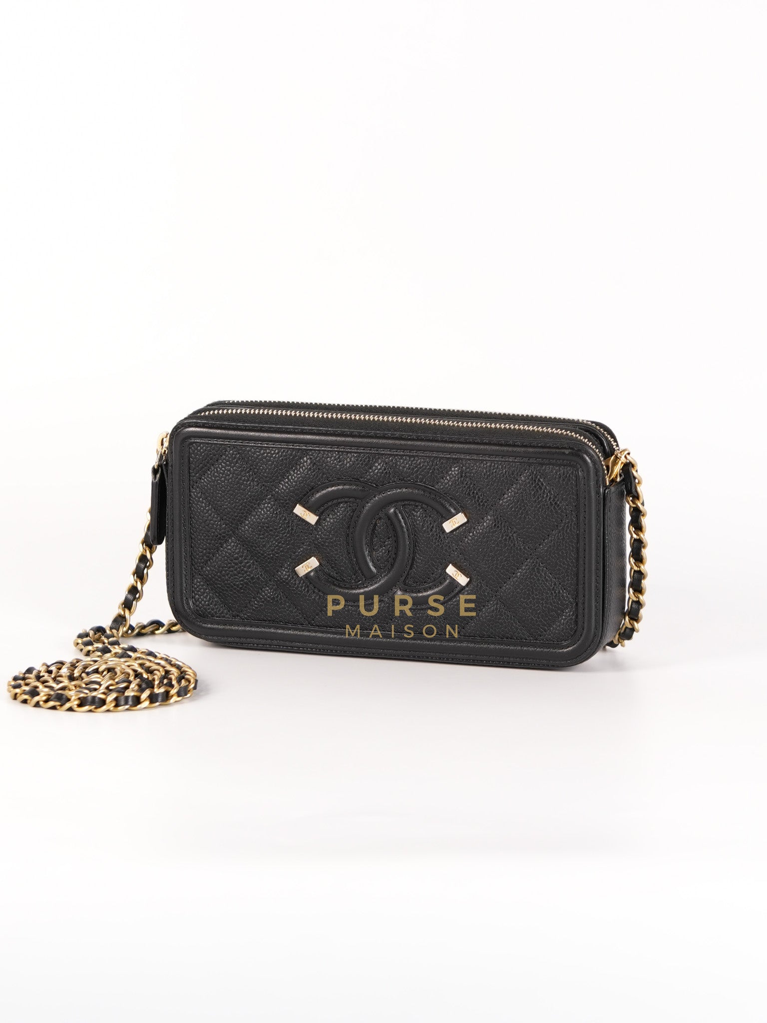 CC Filigree Mini Wallet Bag in Black Quilted Caviar Leather (Series 27) | Purse Maison Luxury Bags Shop