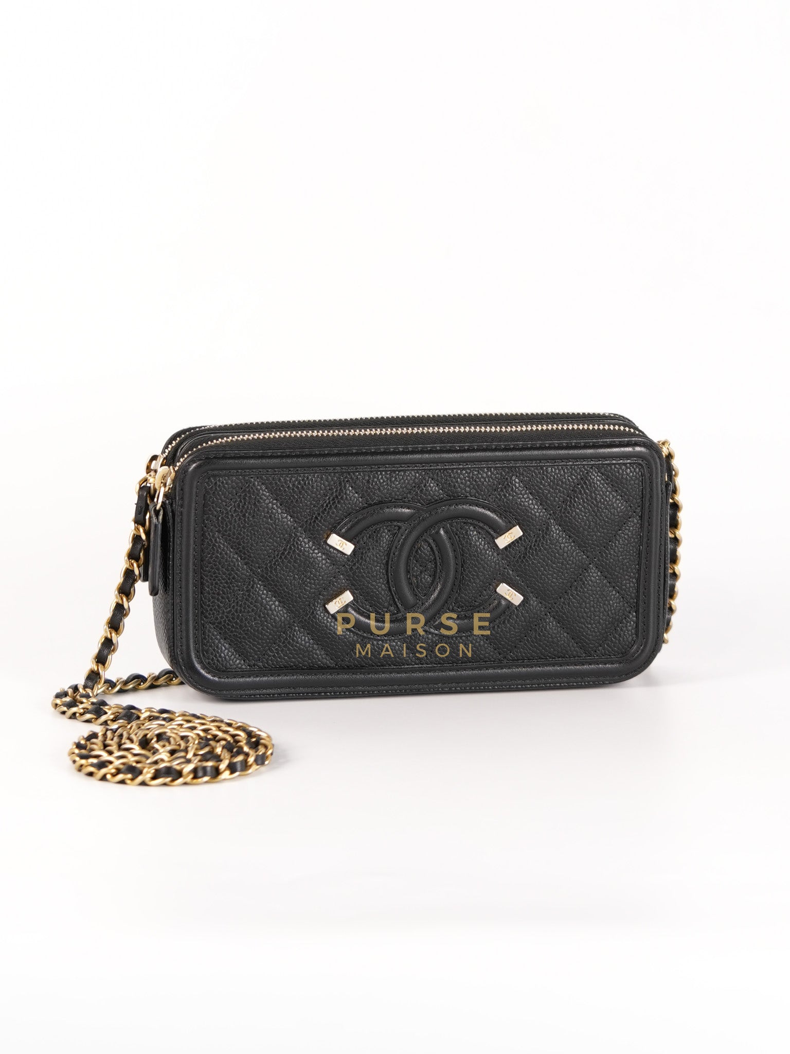 CC Filigree Mini Wallet Bag in Black Quilted Caviar Leather (Series 27) | Purse Maison Luxury Bags Shop