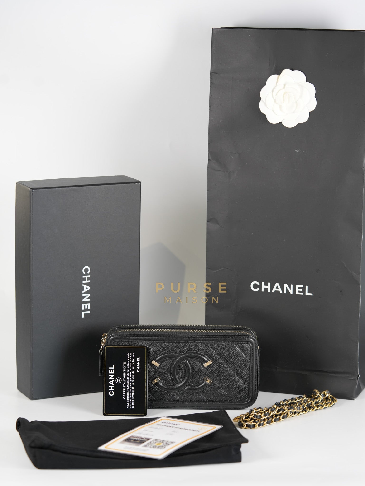 CC Filigree Mini Wallet Bag in Black Quilted Caviar Leather (Series 27) | Purse Maison Luxury Bags Shop