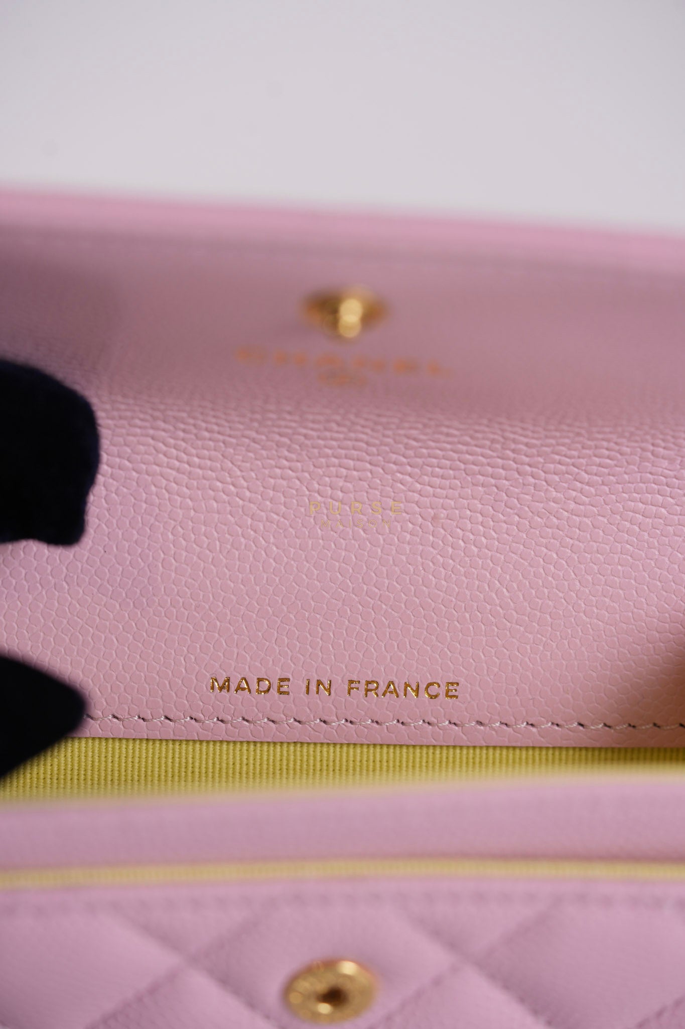 CC Flap Card Holder in Baby Pink Quilted Caviar Leather & Gold Hardware Microchip | Purse Maison Luxury Bags Shop