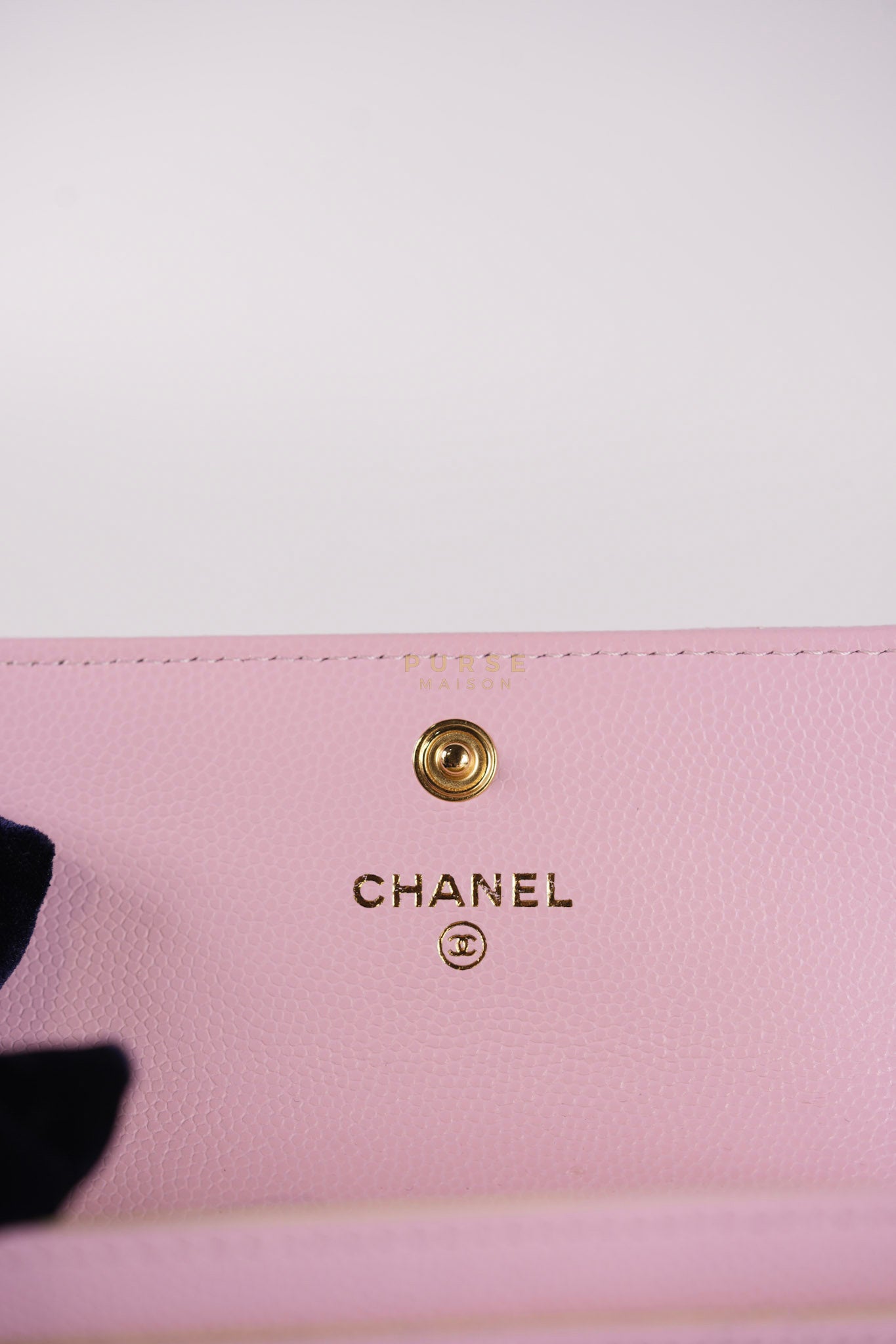 CC Flap Card Holder in Baby Pink Quilted Caviar Leather & Gold Hardware Microchip | Purse Maison Luxury Bags Shop