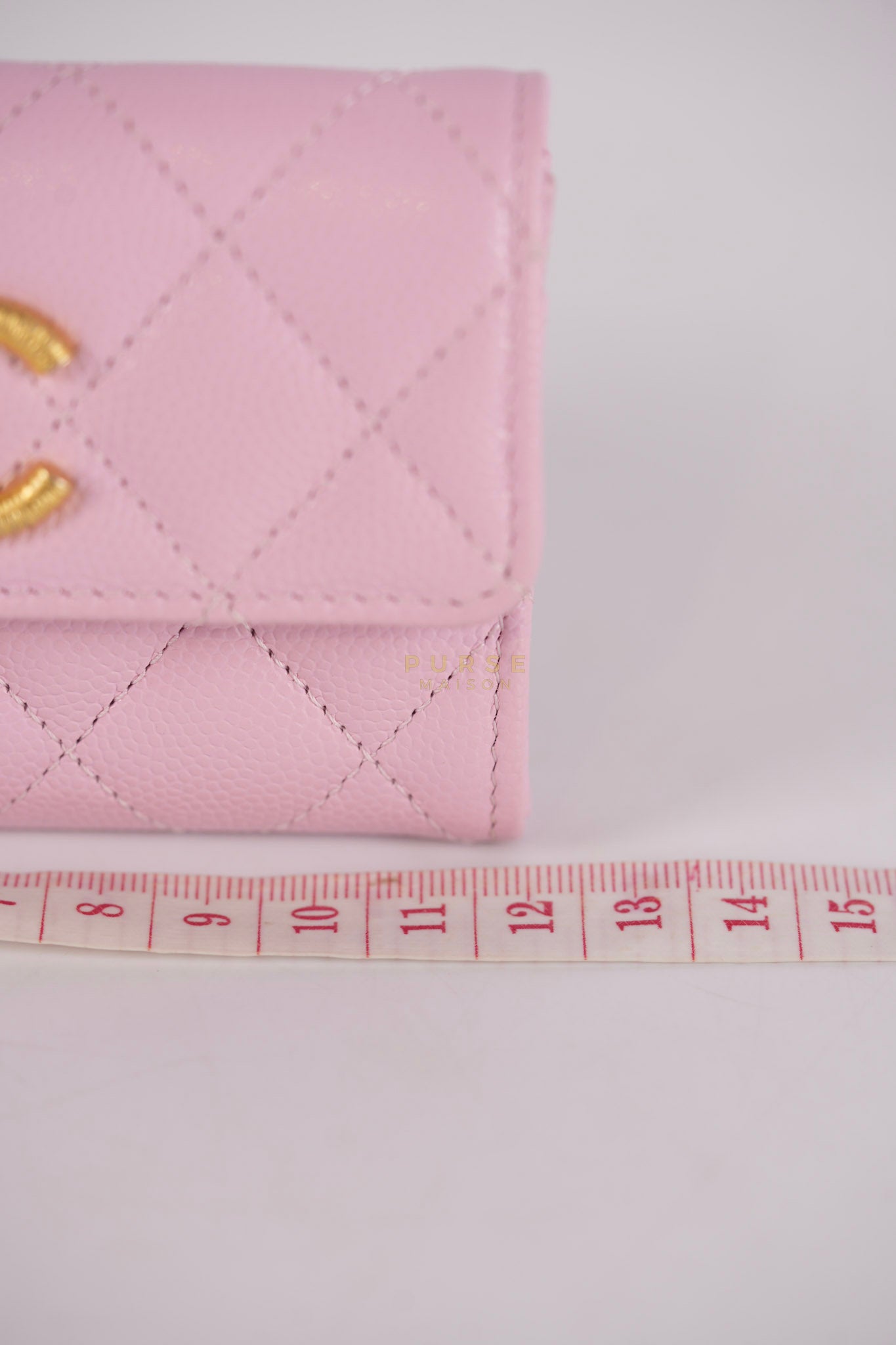 CC Flap Card Holder in Baby Pink Quilted Caviar Leather & Gold Hardware Microchip | Purse Maison Luxury Bags Shop