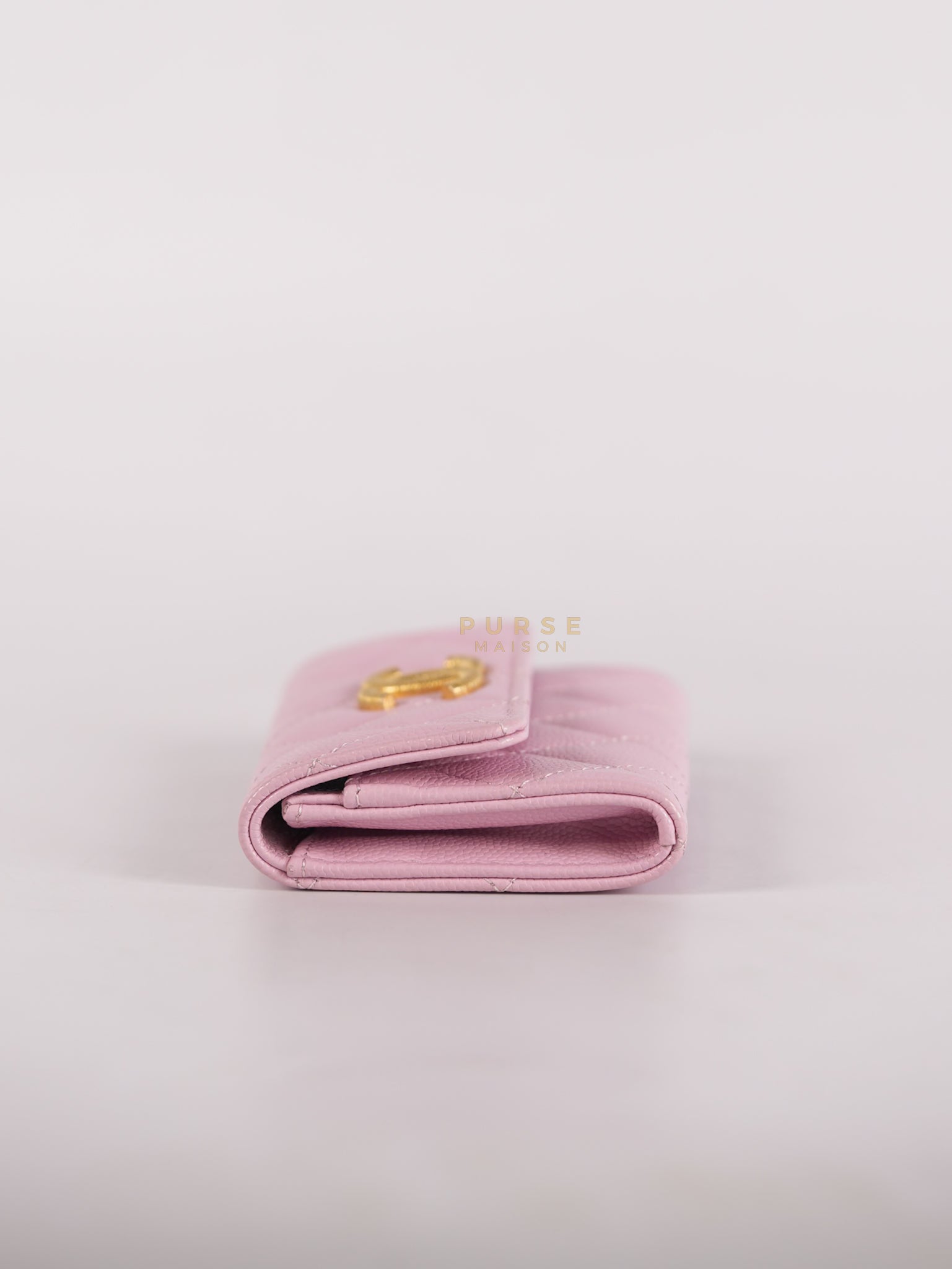 CC Flap Card Holder in Baby Pink Quilted Caviar Leather & Gold Hardware Microchip | Purse Maison Luxury Bags Shop