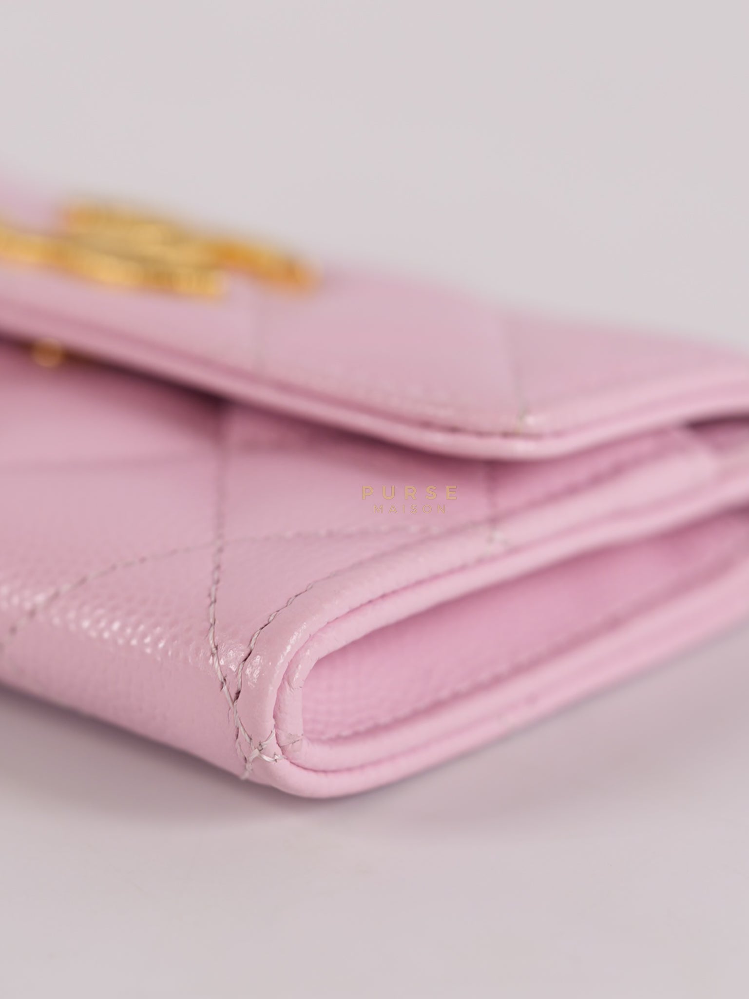 CC Flap Card Holder in Baby Pink Quilted Caviar Leather & Gold Hardware Microchip | Purse Maison Luxury Bags Shop